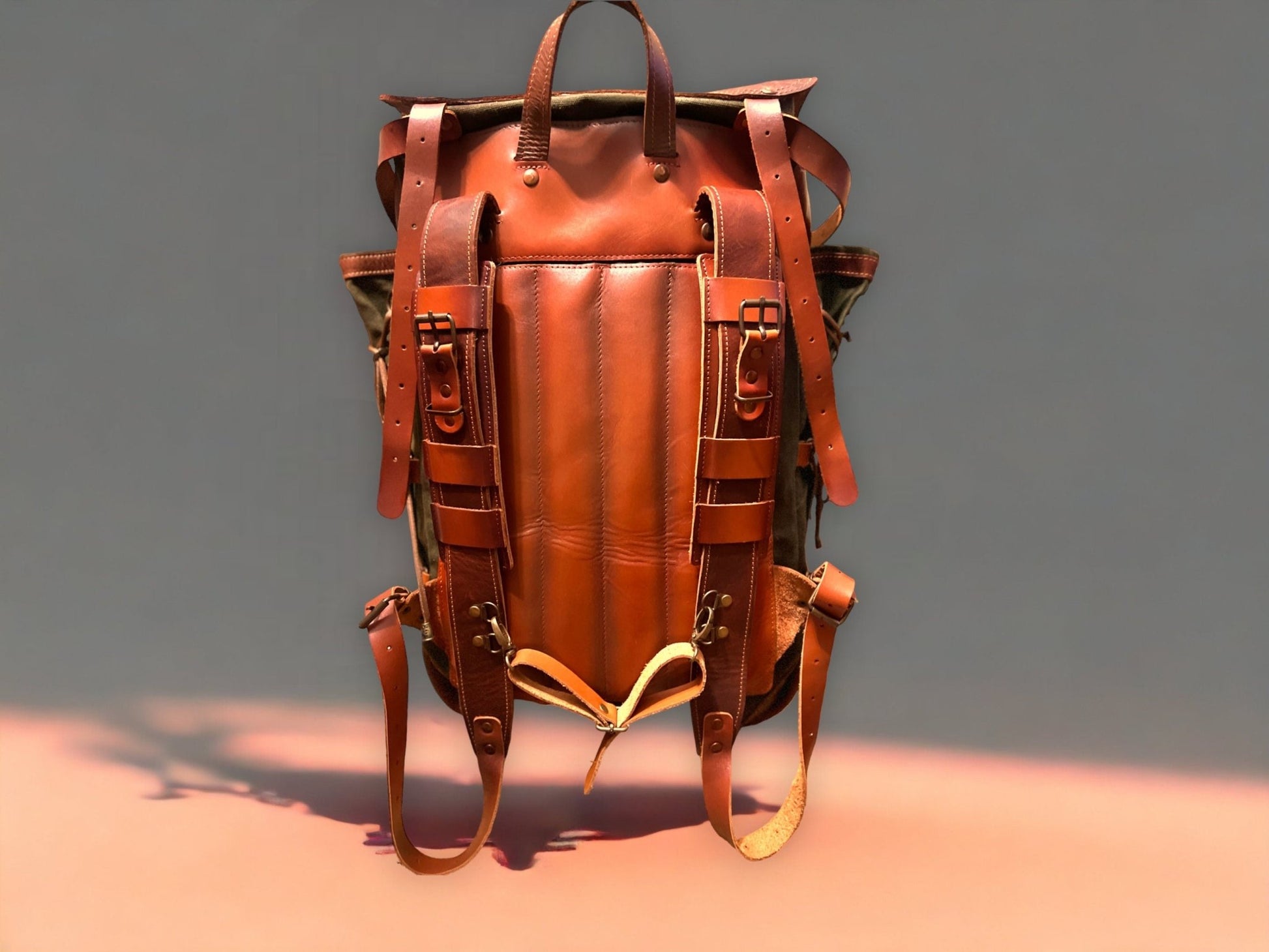 Hiking Backpack | Camping Backpack  | 25L-35L-45L | Brown-Green | Canvas and Leather backpack 99percenthandmade   