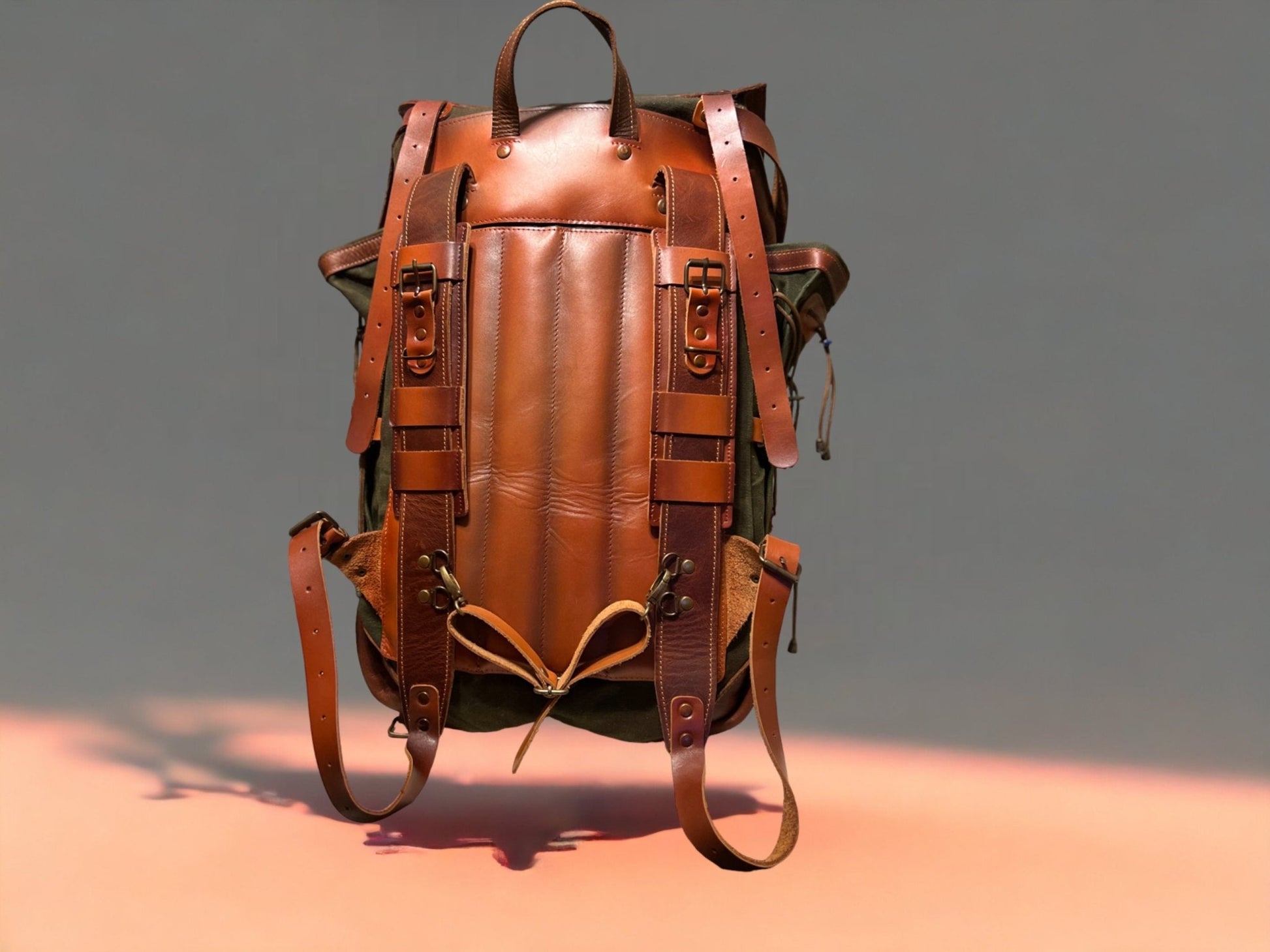 Hiking Backpack | Camping Backpack  | 25L-35L-45L | Brown-Green | Canvas and Leather backpack 99percenthandmade   