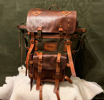 Hiking Backpack | Camping Backpack  | 25L-35L-45L | Brown-Green | Canvas and Leather backpack 99percenthandmade   
