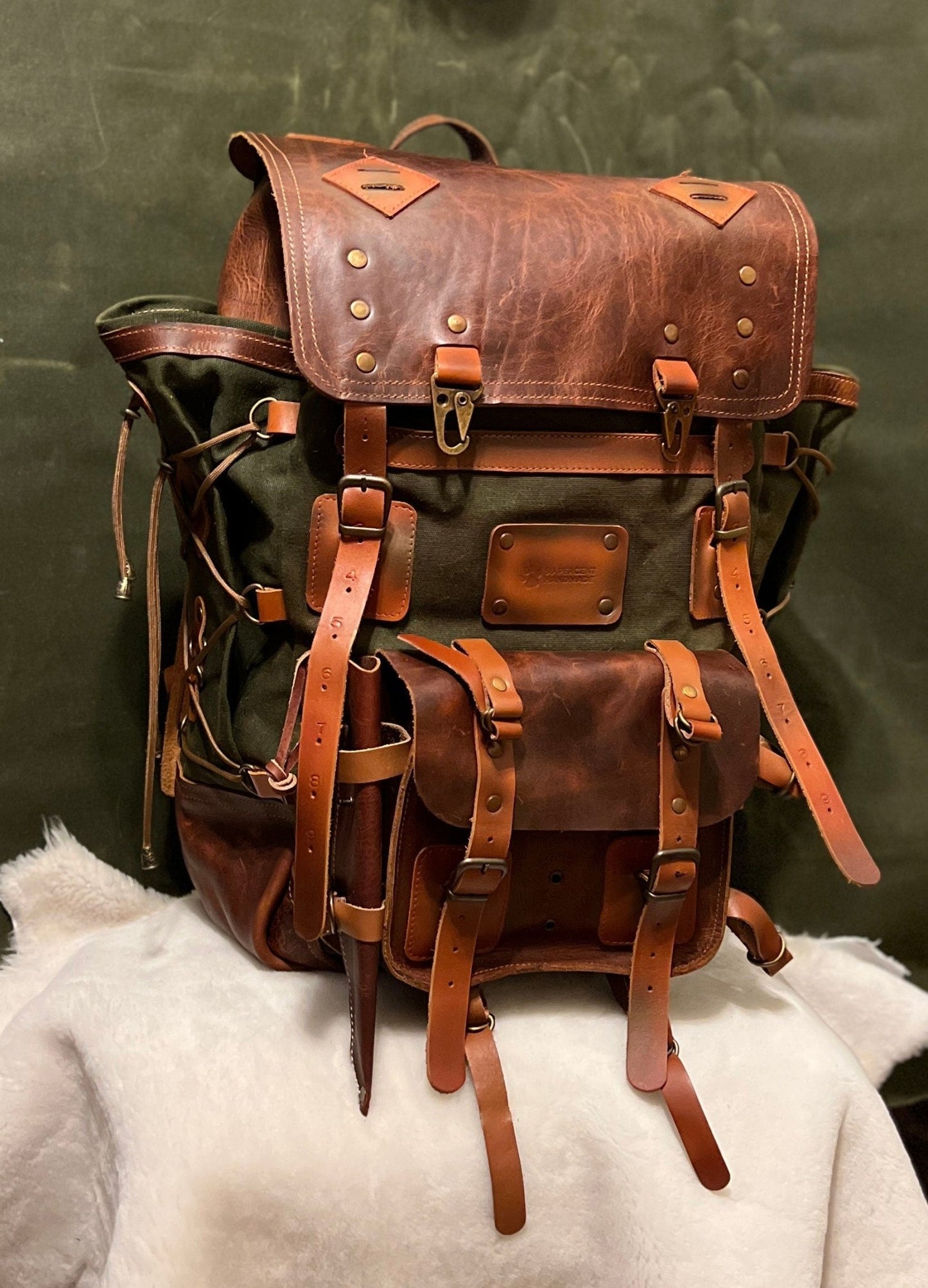 Bushcraft Backpack | Camping Backpack | 50 L | Canvas Leather Backpack | Daily Use | Bushcraft, Travel, Camping, Hunting, Fishing, Sport bag  99percenthandmade   