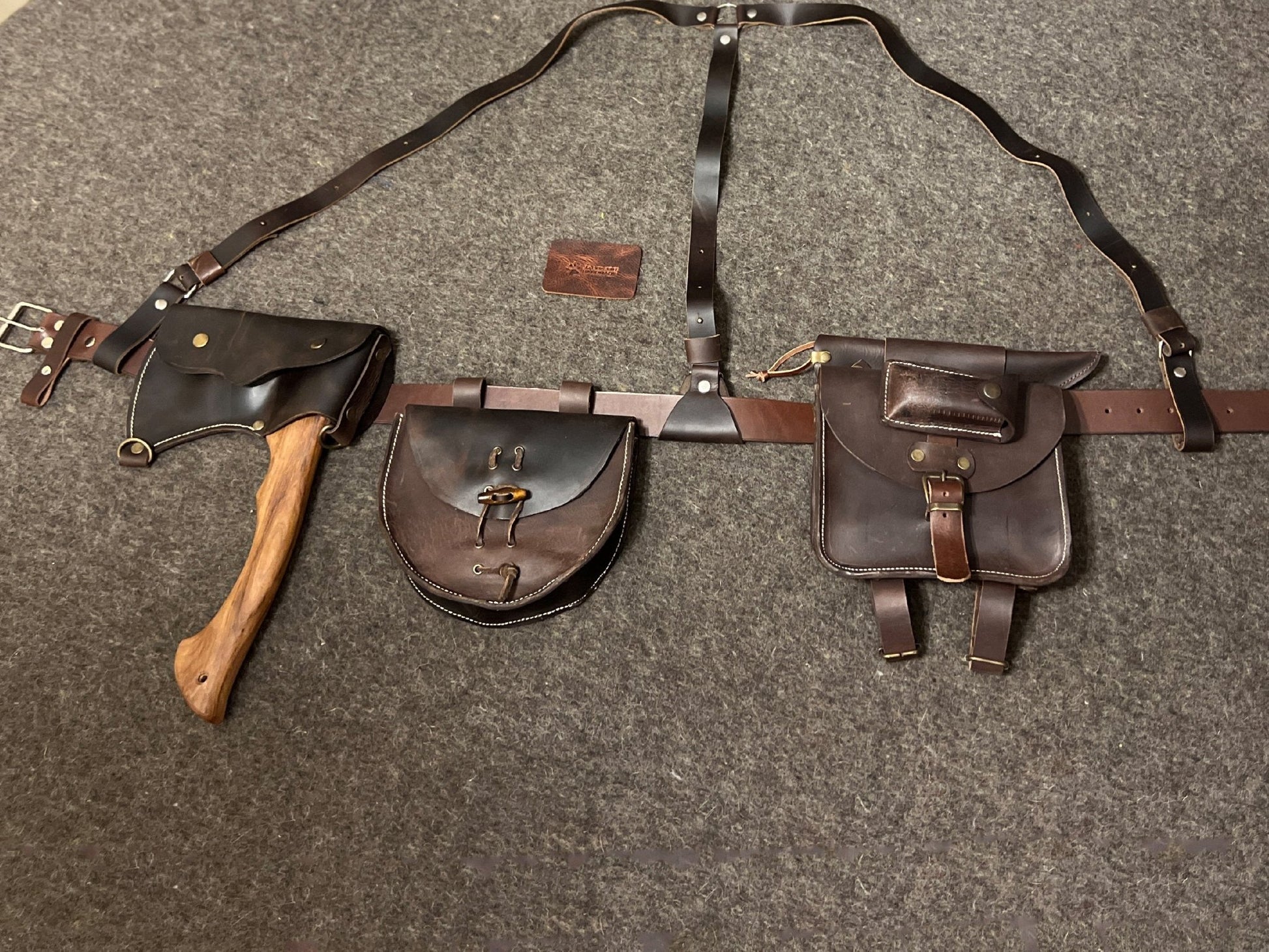 Bushcraft Belt Suspender Kit With Personalization, Load Carrying Bushcraft Belt,  Foraging Bag,  Axe Holder, Belt Bag  99percenthandmade XS - 75 Brown 
