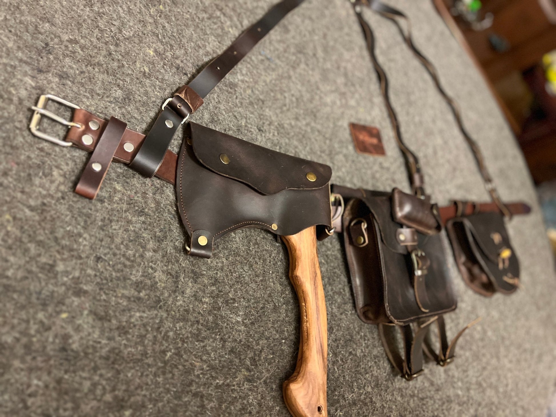 Bushcraft Belt Suspender Kit With Personalization, Load Carrying Bushcraft Belt, Foraging Bag, Axe Holder, Belt Bag
