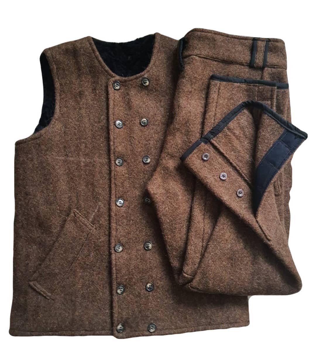 Bushcraft Handmade Brown Pants and Vest, Please enter body sizes when you order, You will be ready for adventure, Best Protection For Cold,  99percenthandmade   