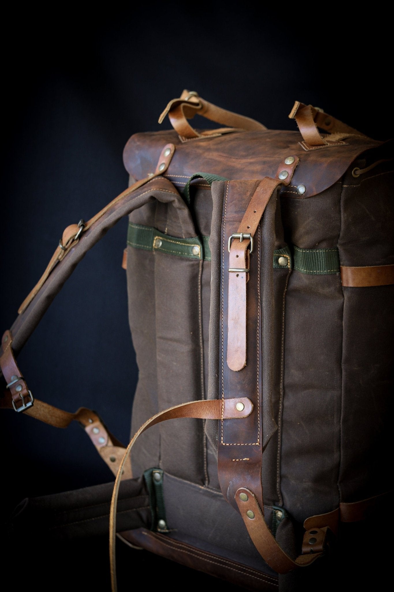 Bushcraft Handmade Waxed Canvas Backpack | Leather Backpack | Travel |  Camping | Fishing | Hunting | Bushcraft Rucksack | Personalized Gifts