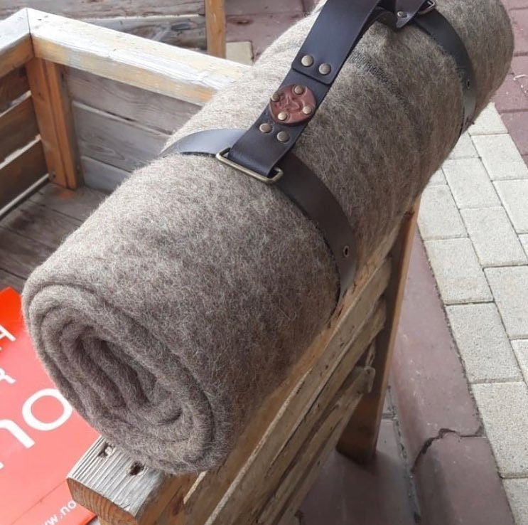 Bushcraft Wool Blanket, Sleeping Bag, Handmade Leather Strap, Camping