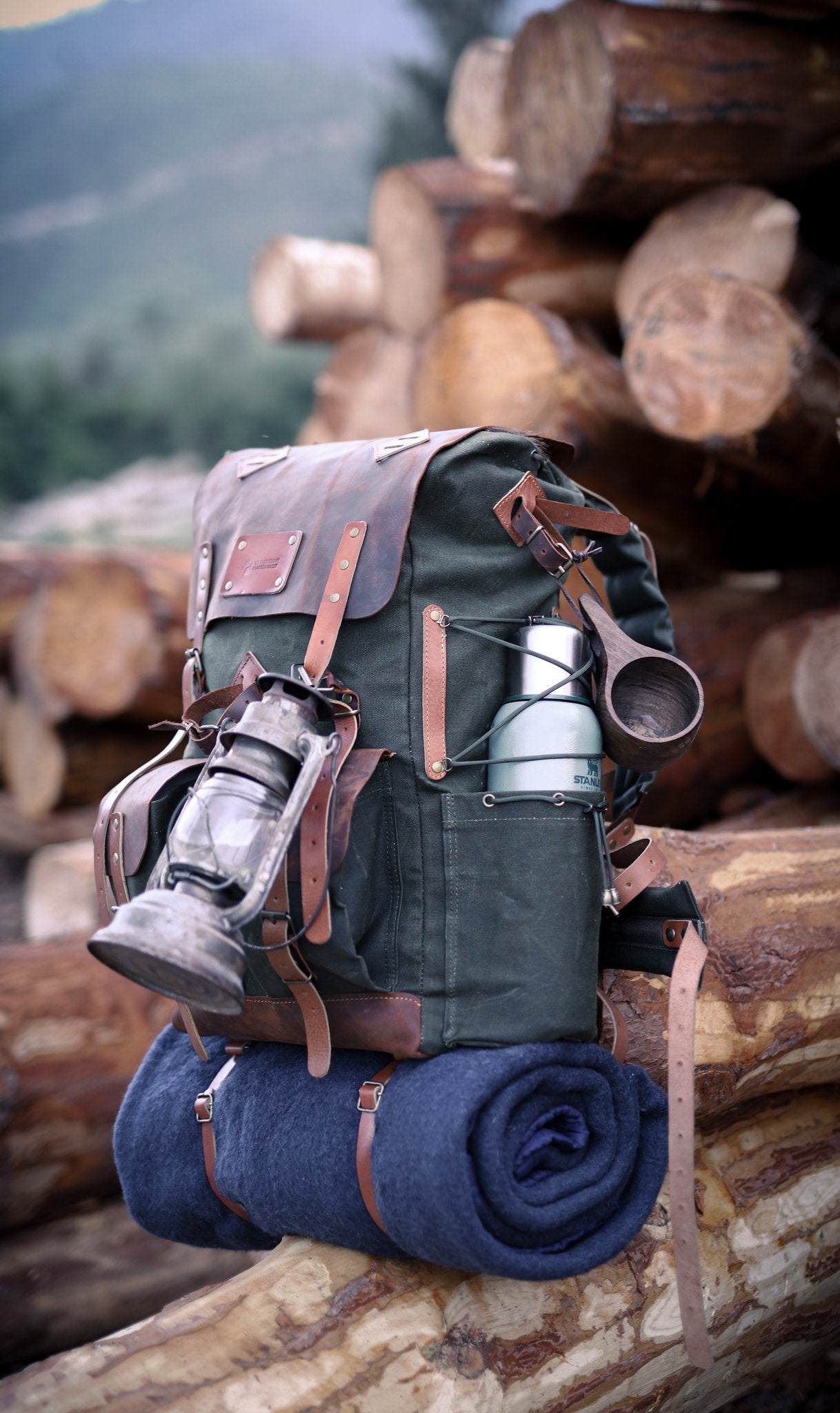 80L Extra Large Camping-Bushcraft Canvas Leather Backpack