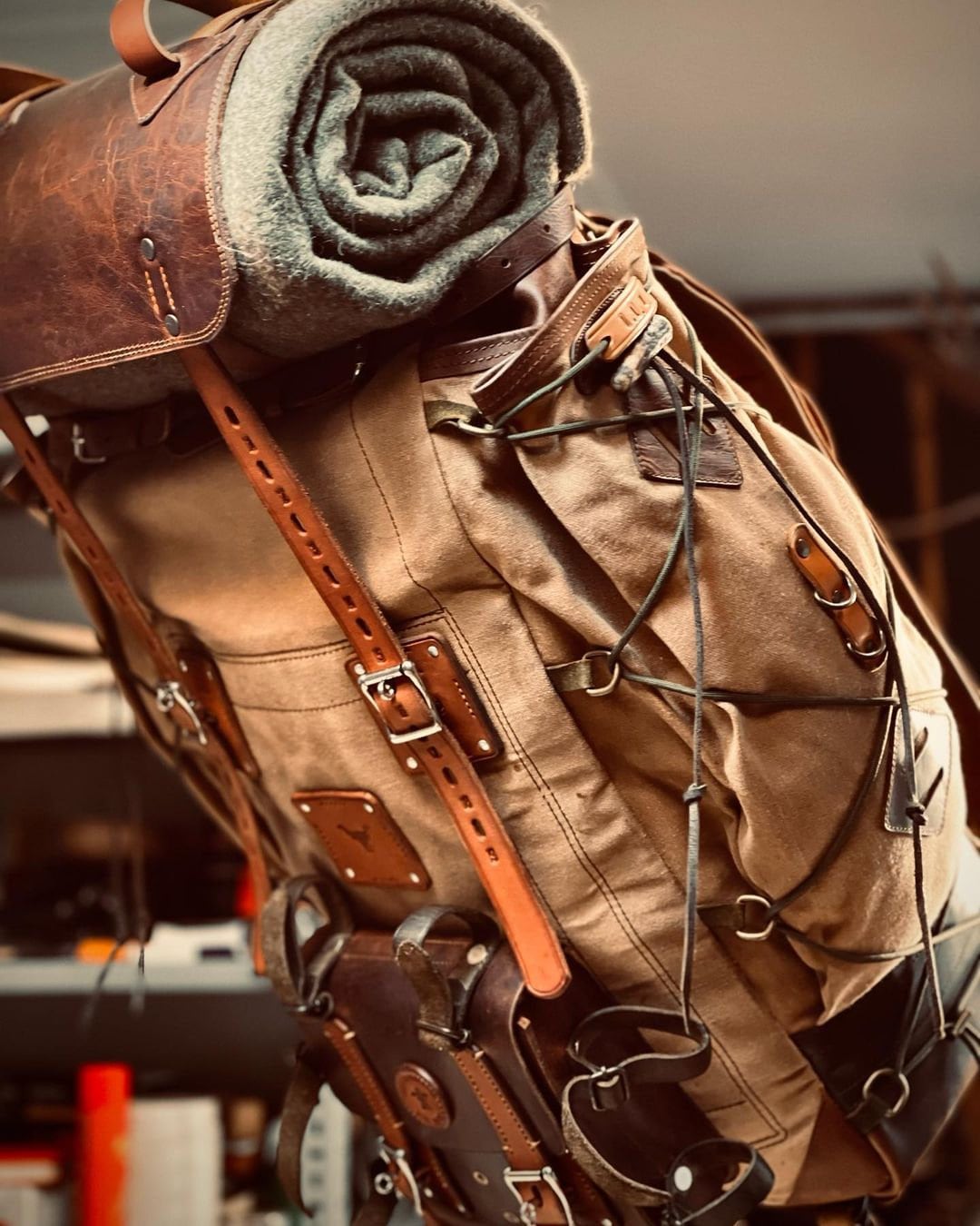 Handmade Leather, Waxed Backpack for Travel, Camping, Hunting, Hiking