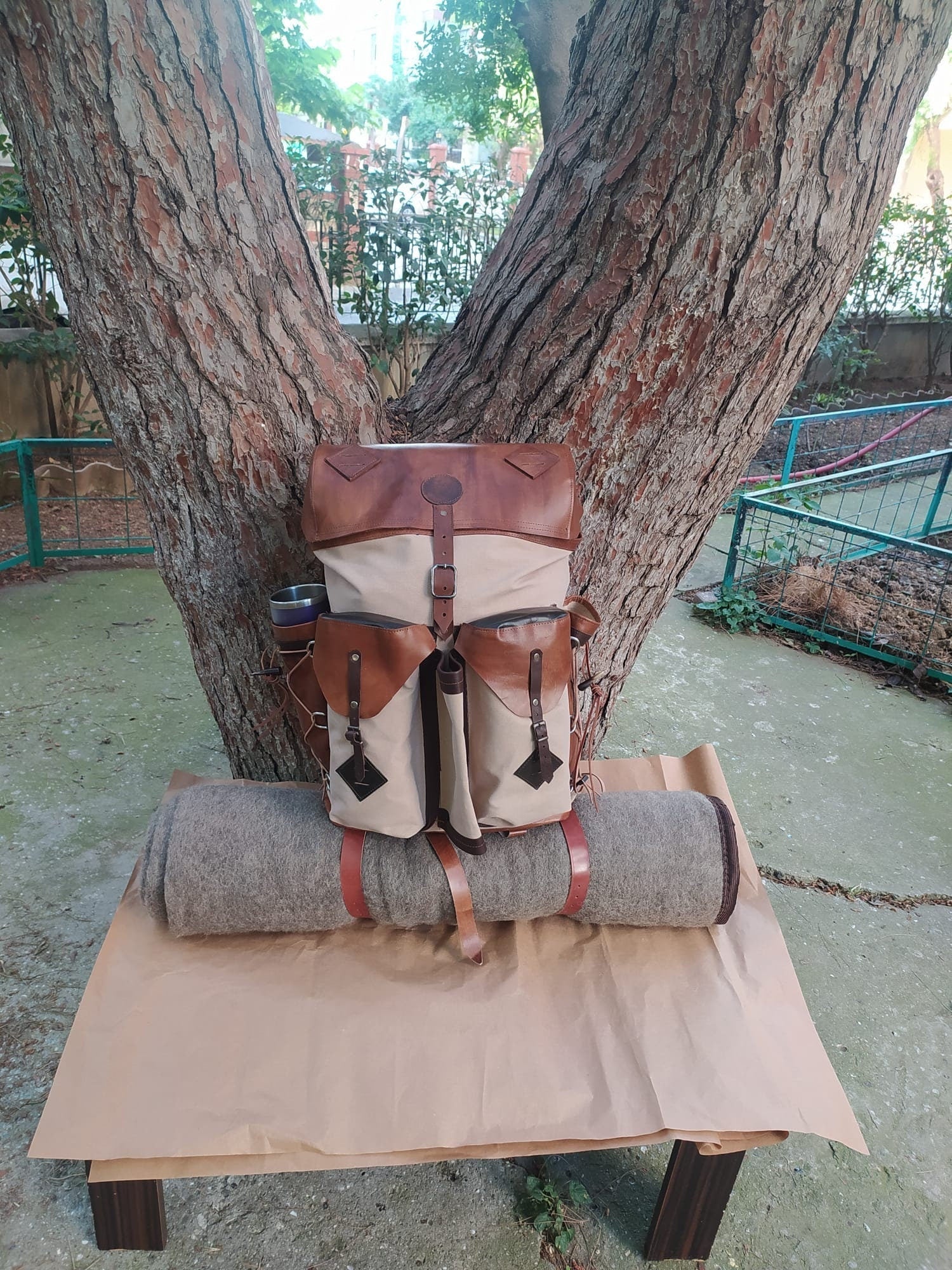 Camping Backpack | Camping Backpacks | Leather and Waxed Canvas | Camping Design Awards | Handmade Leather and Waxed Backpack for Travel, Camping, Hunting, Hiking | 45 Liter | Personalization bushcraft - camping - hiking backpack 99percenthandmade   