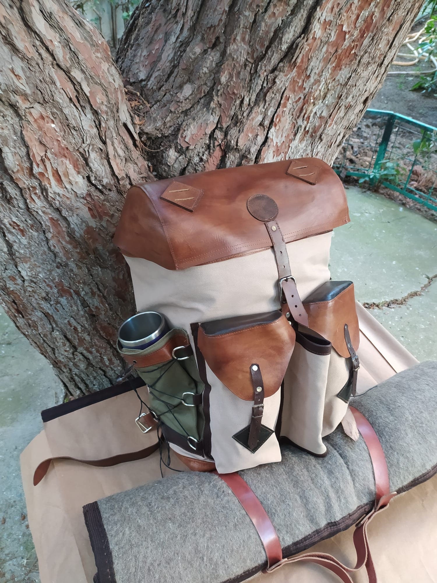 Camping Backpack | Camping Backpacks | Leather and Waxed Canvas | Camping Design Awards | Handmade Leather and Waxed Backpack for Travel, Camping, Hunting, Hiking | 45 Liter | Personalization bushcraft - camping - hiking backpack 99percenthandmade   