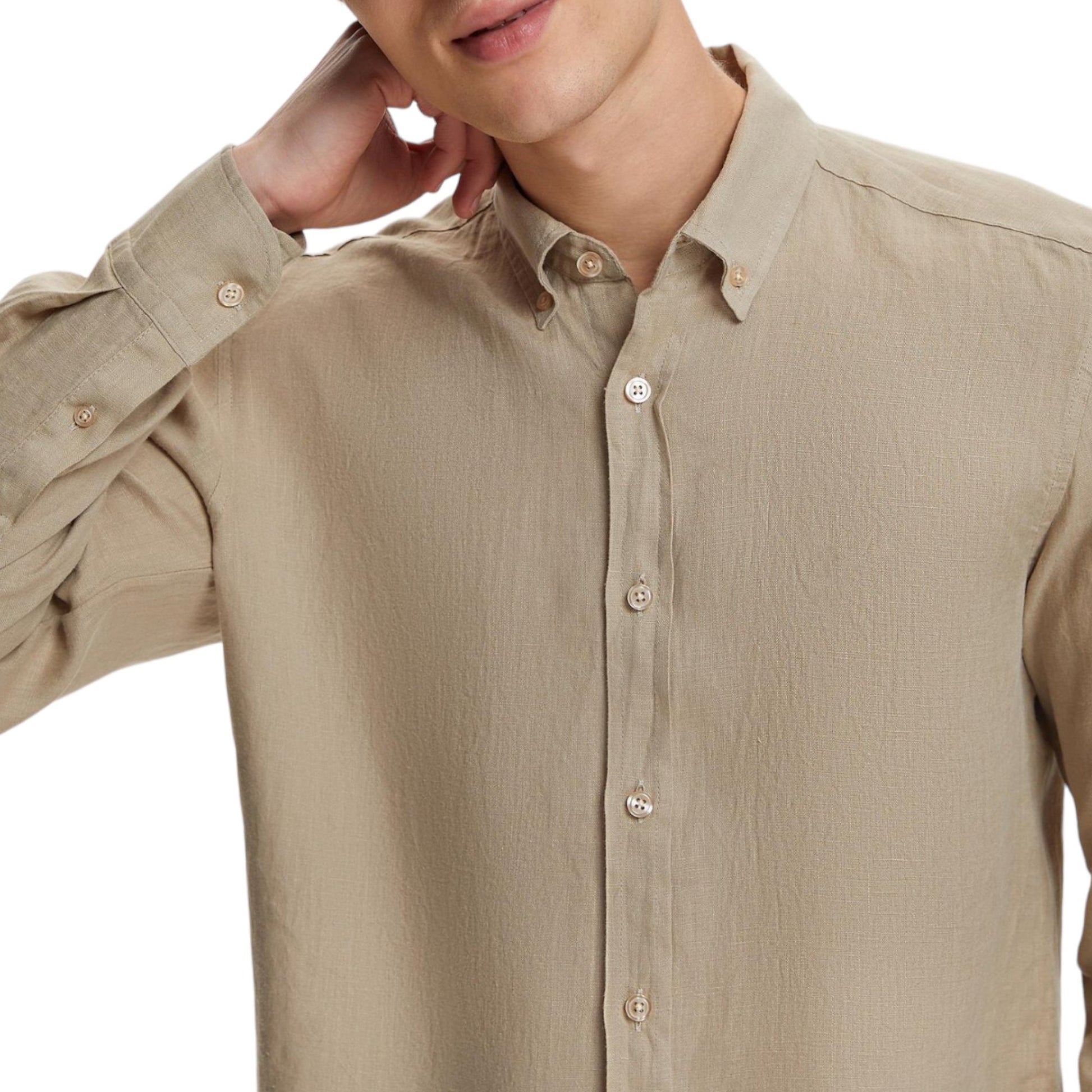 Classic Fit Linen Beige Long Sleeve Shirt Classic Fit Linen Beige Long Sleeve Shirt