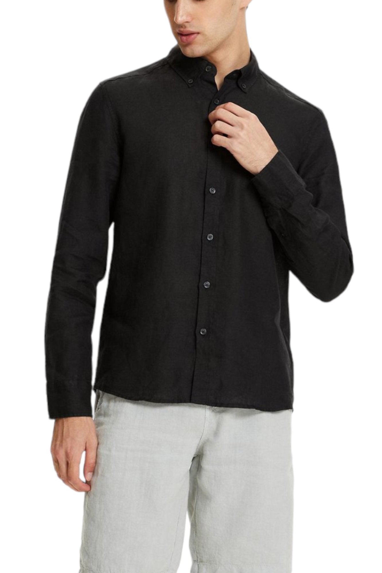 Classic Fit Linen Black Long Sleeve Shirt Shirt 99percenthandmade   
