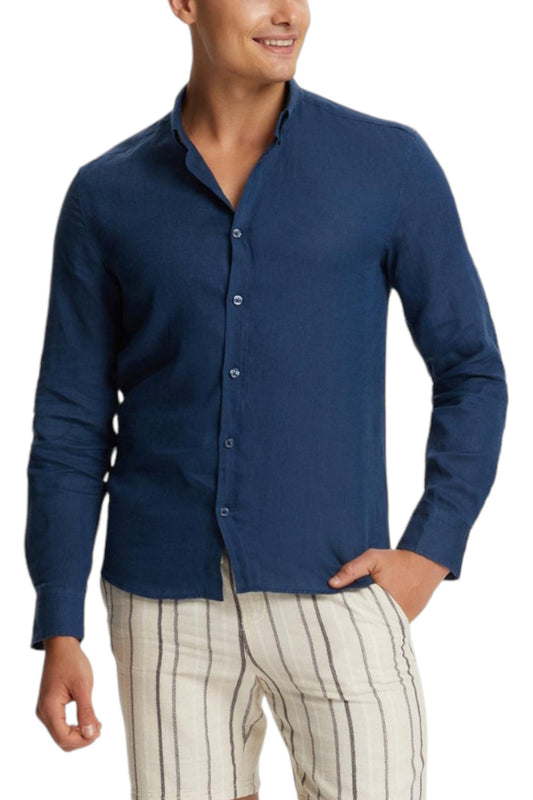 Classic Fit Linen Blue Long Sleeve Shirt Shirt 99percenthandmade   