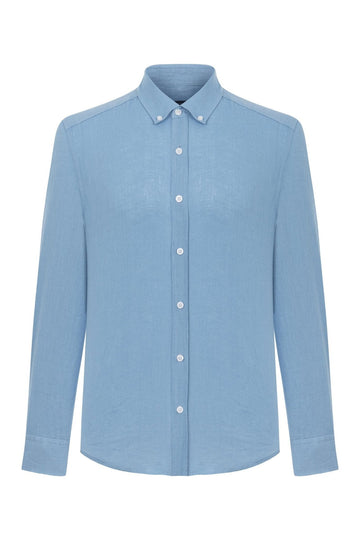Classic Fit Linen Blue Long Sleeve Shirt Shirt 99percenthandmade   