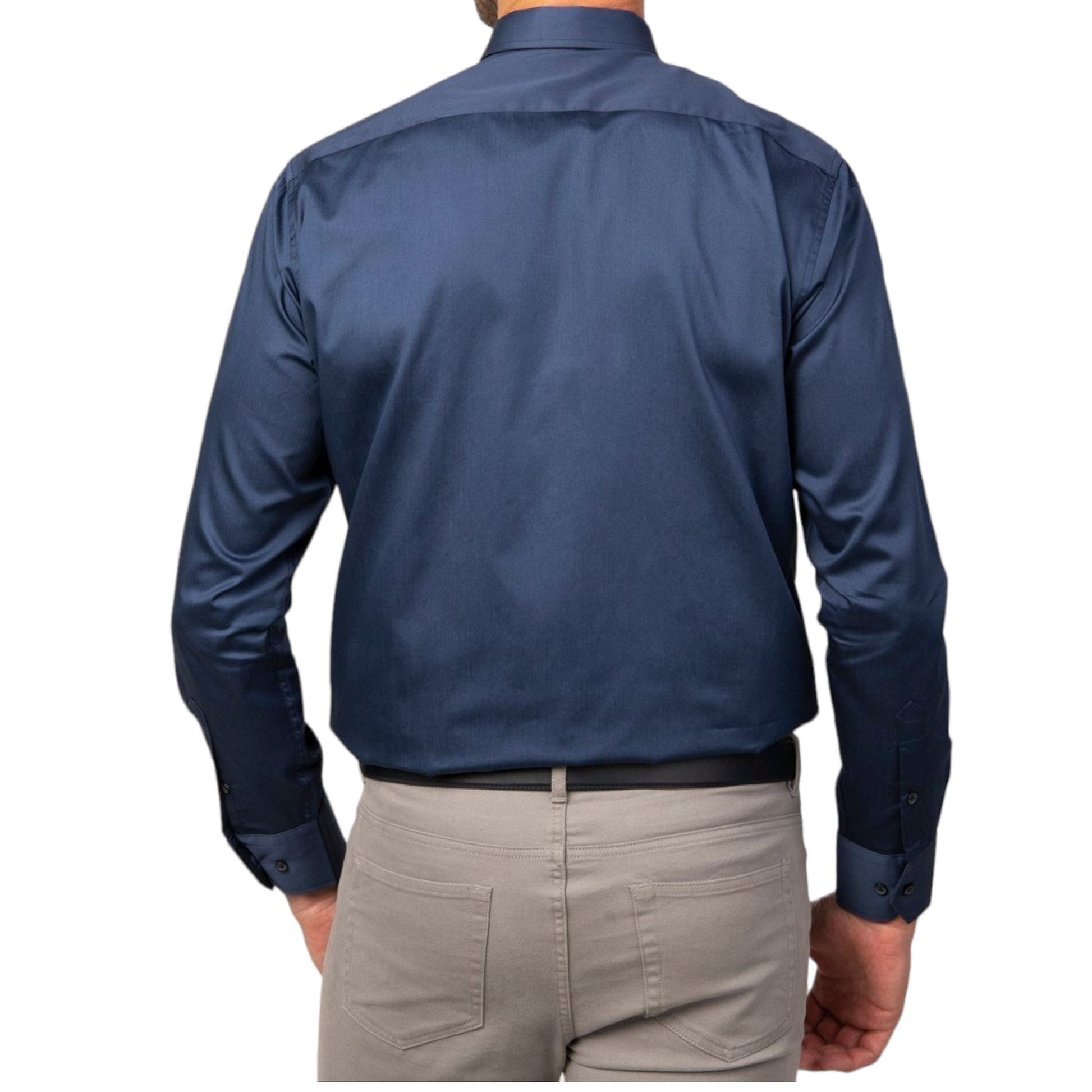 Classic Fit Long Sleeve Cotton Satin Blue Shirt 99percenthandmade   
