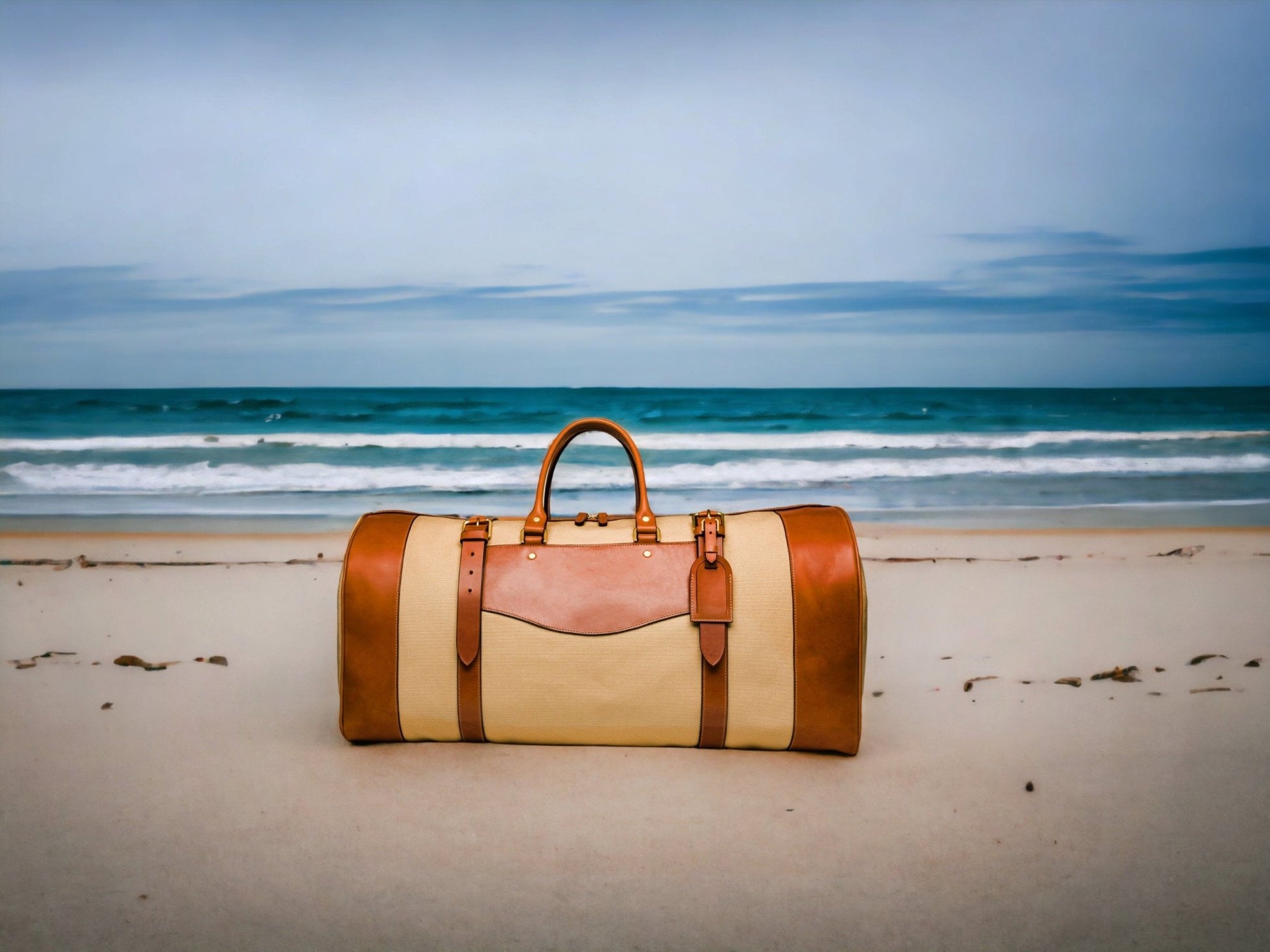 Cream Canvas - Tan Leather | Duffle Bag | Handmade Duffle Bag  | Weekend Bag | Travel | Leather Bag | Duffle Purse Crossbody | Limited  99percenthandmade   