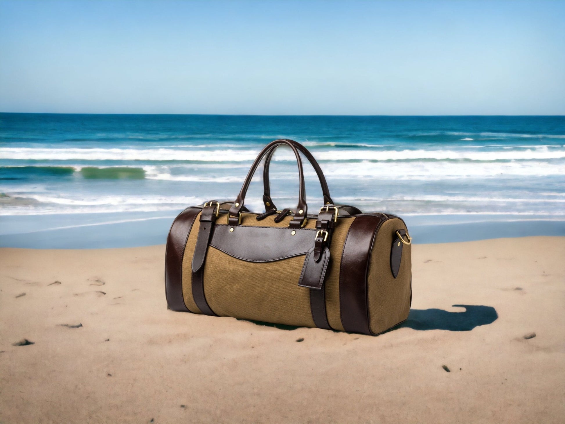 Cream Canvas - Tan Leather | Duffle Bag | Handmade Duffle Bag  | Weekend Bag | Travel | Leather Bag | Duffle Purse Crossbody | Limited  99percenthandmade Sand - Dark Brown Small - Liner No 