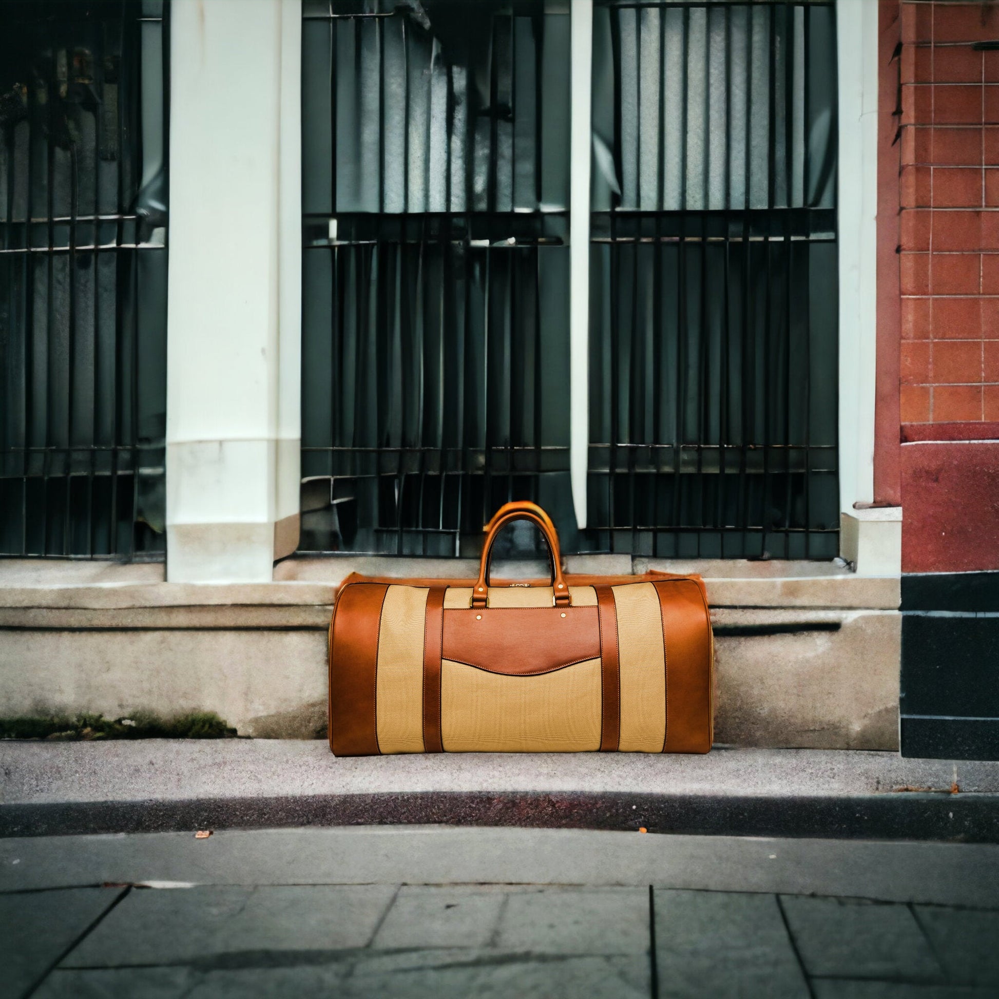 Cream Canvas - Tan Leather | Duffle Bag | Handmade Duffle Bag  | Weekend Bag | Travel | Leather Bag | Duffle Purse Crossbody | Limited  99percenthandmade   