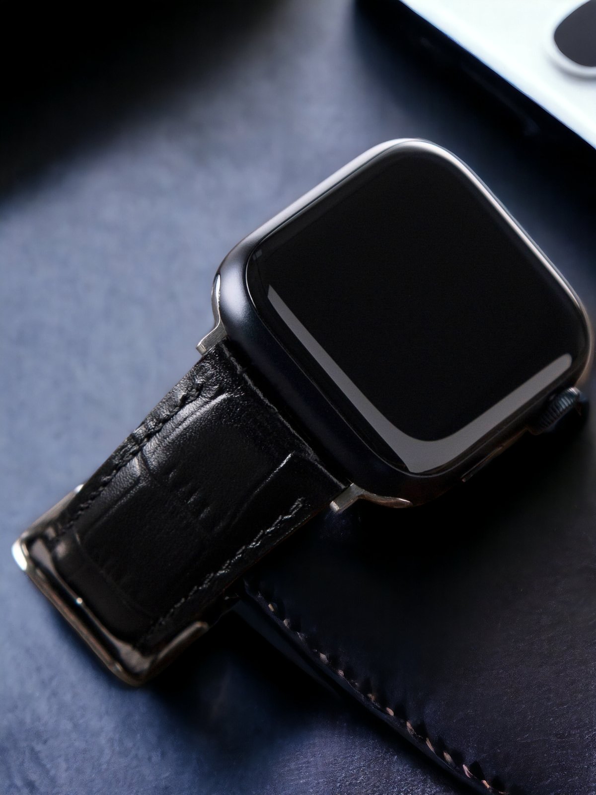 Crocodile Embossed Black Leather Apple Watch Strap  99percenthandmade   