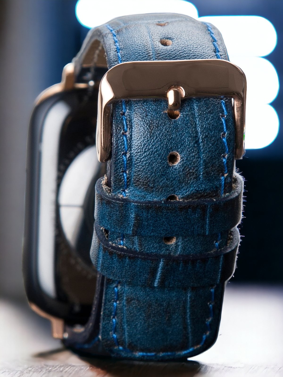 Crocodile Embossed Blue Leather Apple Watch Strap  99percenthandmade   