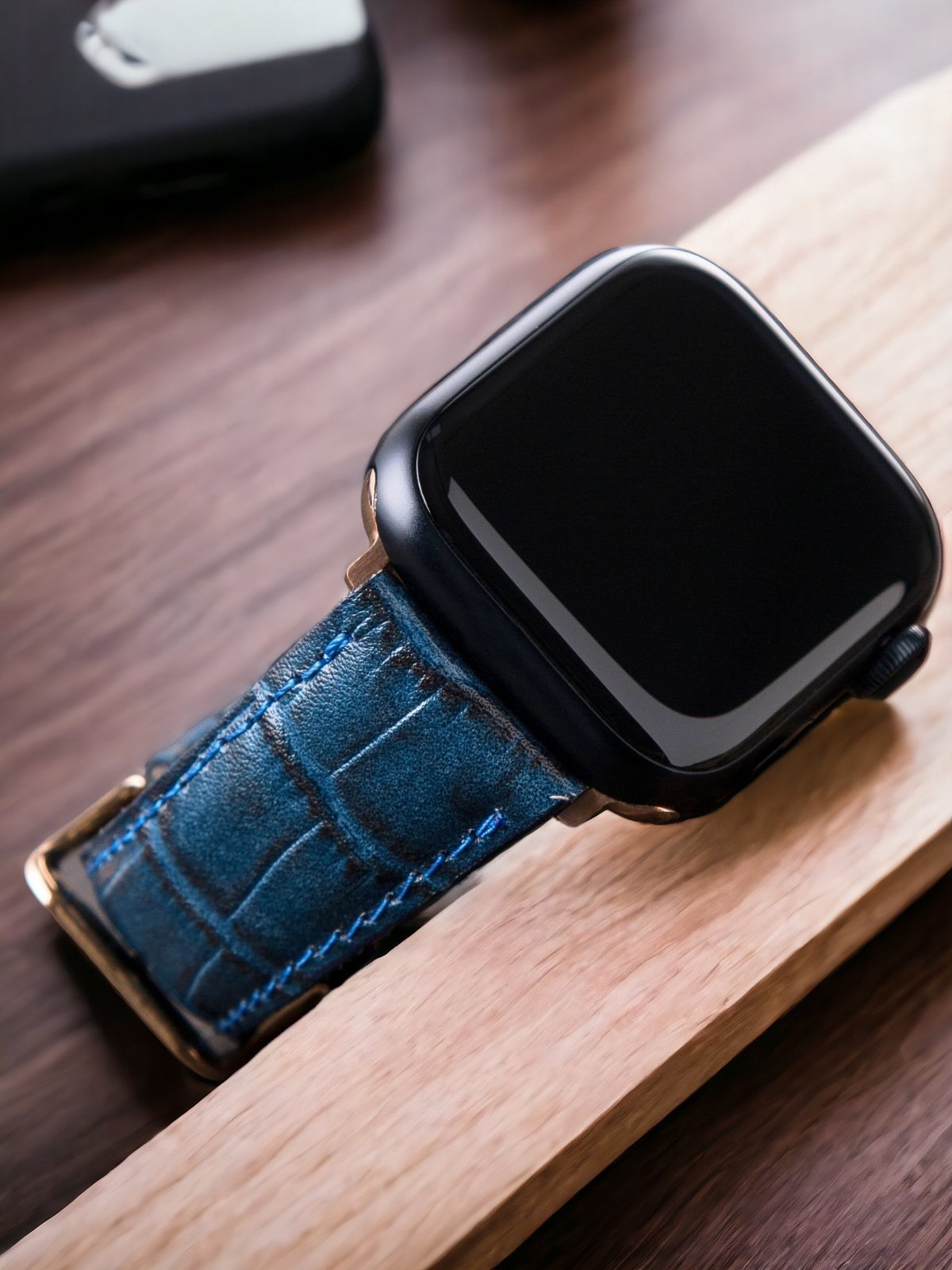 Crocodile Embossed Blue Leather Apple Watch Strap  99percenthandmade   