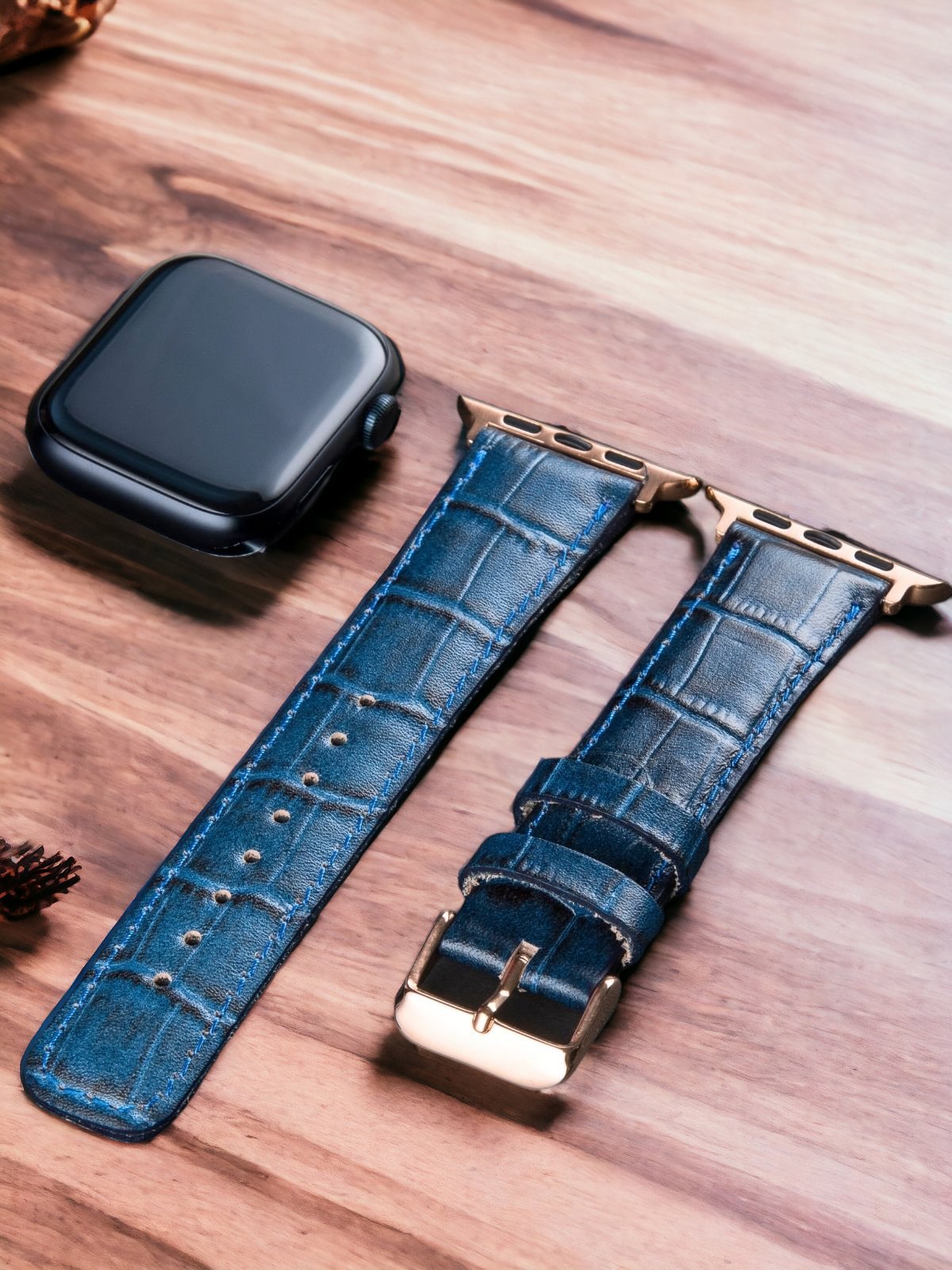 Crocodile Embossed Blue Leather Apple Watch Strap  99percenthandmade   