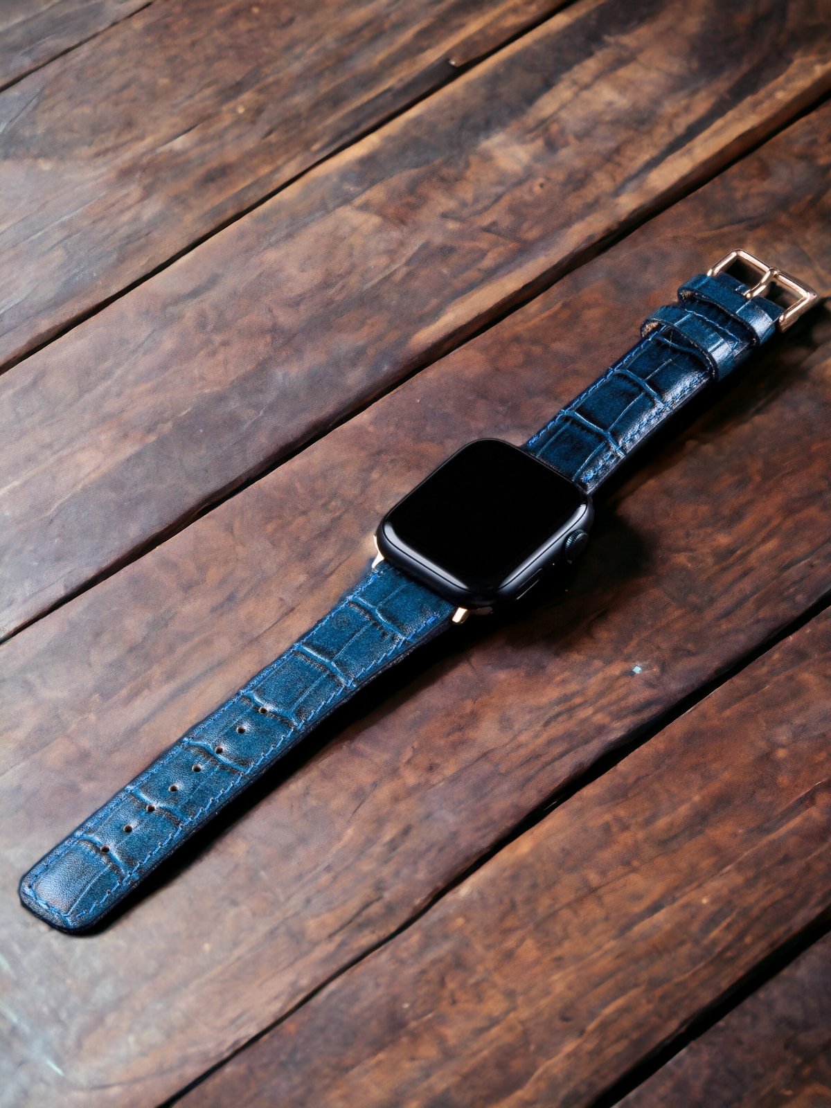 Crocodile Embossed Blue Leather Apple Watch Strap  99percenthandmade   