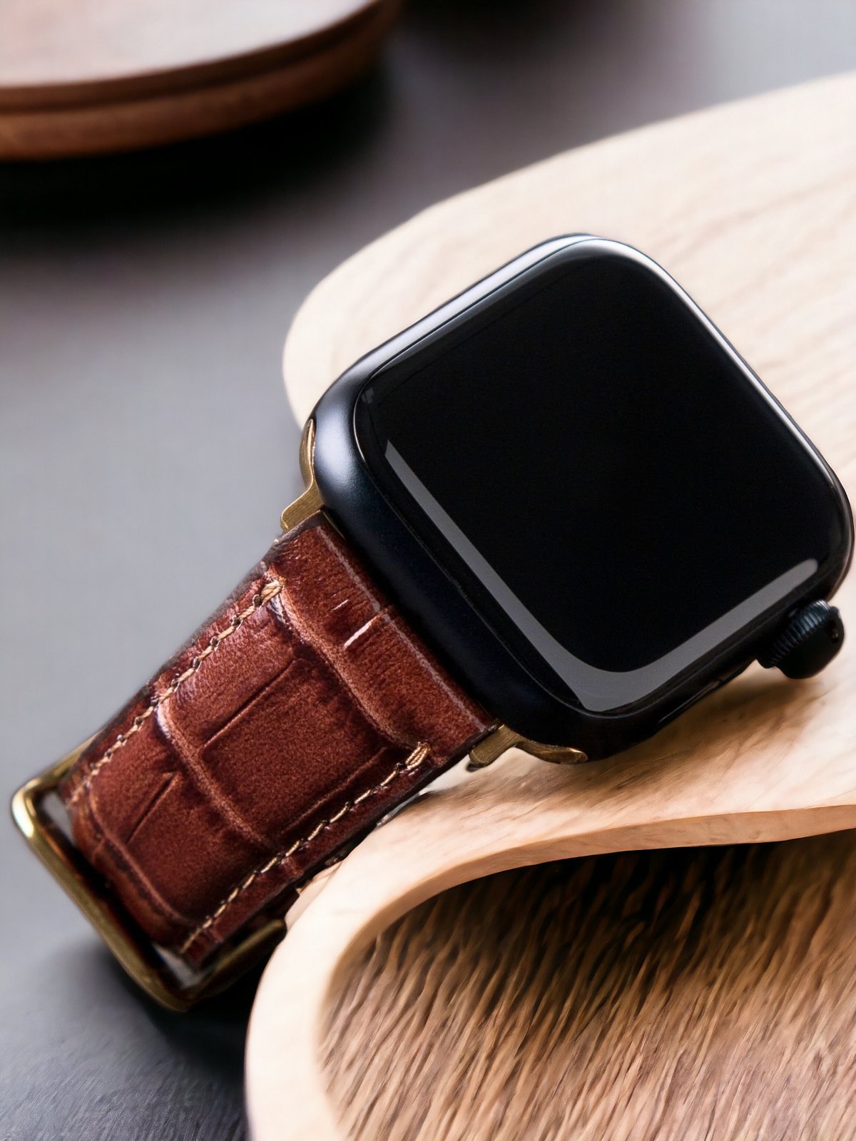 Crocodile Embossed Brown Leather Apple Watch Strap  99percenthandmade   
