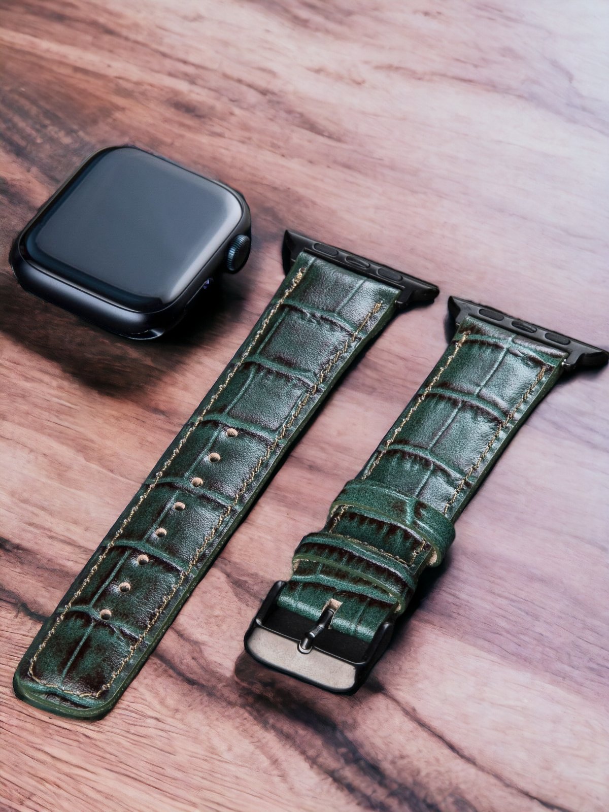 Crocodile Embossed Green Leather Apple Watch Strap  99percenthandmade   