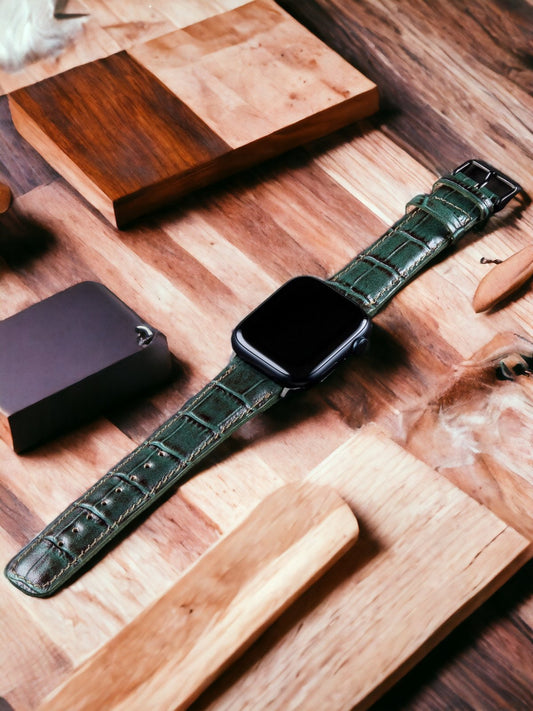 Crocodile Embossed Green Leather Apple Watch Strap  99percenthandmade   
