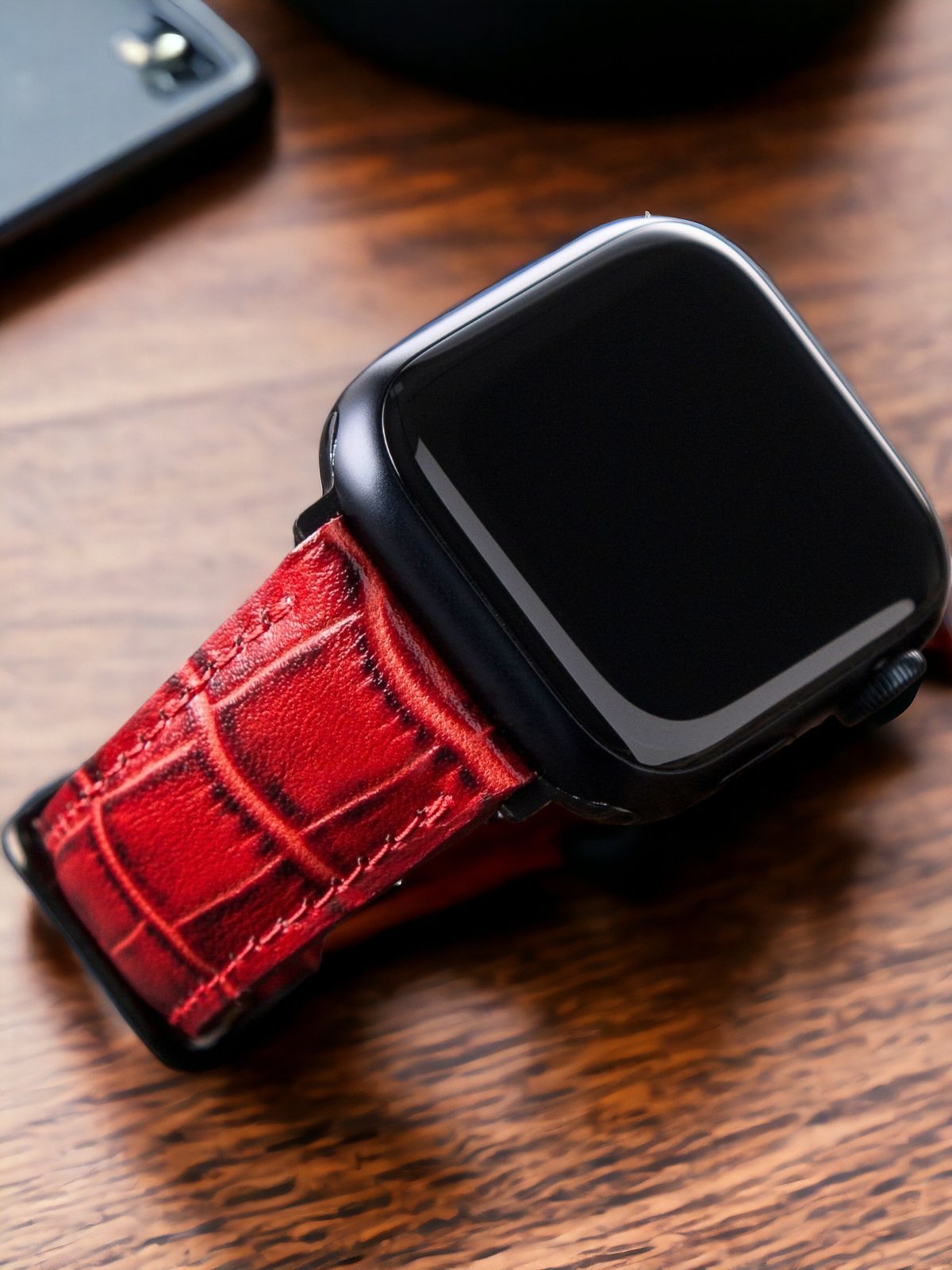 Crocodile Embossed Red Leather Apple Watch Strap  99percenthandmade   