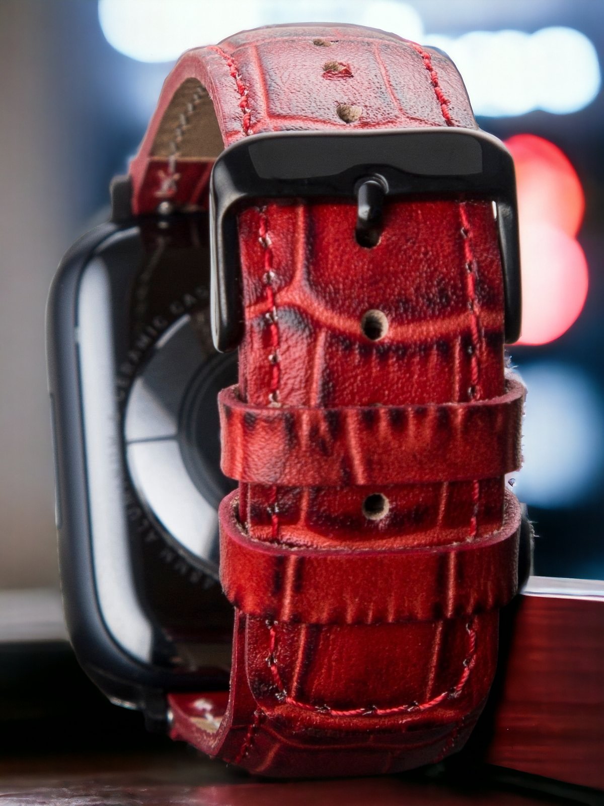 Crocodile Embossed Red Leather Apple Watch Strap  99percenthandmade   