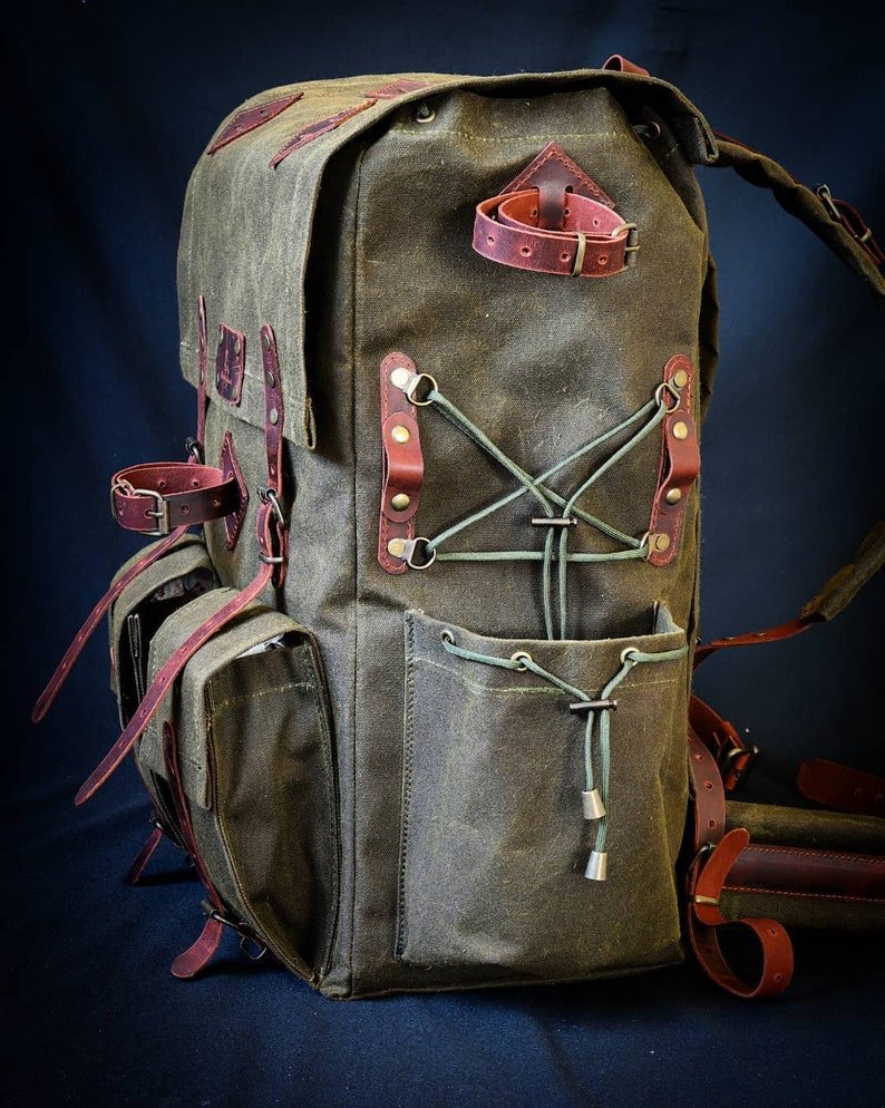 Model Name : Artemis Template | Custom Leather-Canvas Backpack with Canvas Flap, You can Redesign-Customize the item | 30 Liter to 80 Liter Options bushcraft backpack - camping backpack - hiking backpack 99percenthandmade   