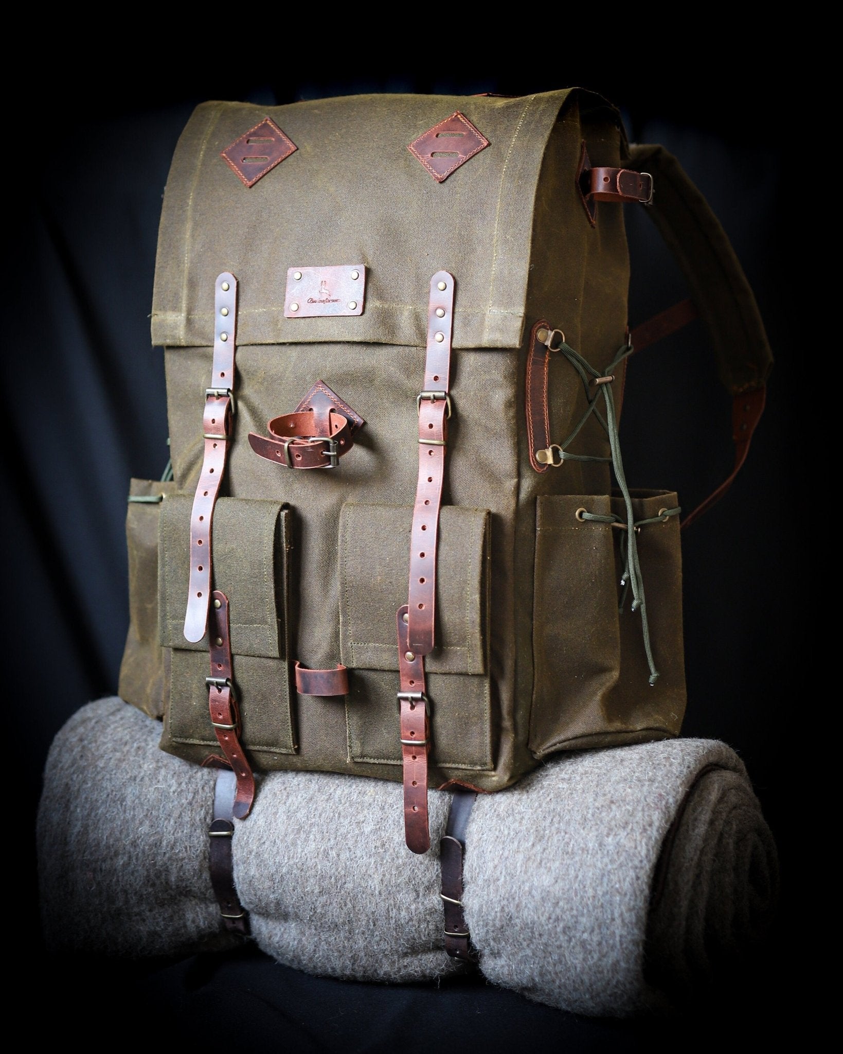 Custom | Green Brown Options | Waxed Canvas Backpack | 50 L | Leather Backpack | Bushcraft Bag  | Travel, Camping, Hunting, Fishing  99percenthandmade   