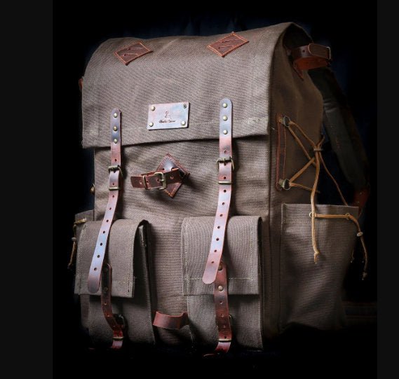Custom | Green Brown Options | Waxed Canvas Backpack | 50 L | Leather Backpack | Bushcraft Bag | Travel, Camping, Hunting, Fishing bushcraft - camping - hiking backpack 99percenthandmade