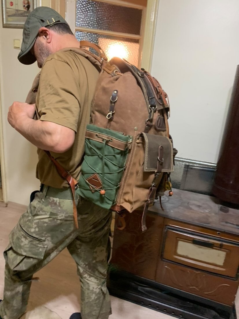 Custom Leather and Waxed Canvas  Backpack for Travel bag, Camping bag, military bag  | 37 to 40 Liter | Personalization  for your request bushcraft - camping - hiking backpack 99percenthandmade   