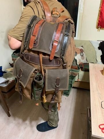 Custom Leather and Waxed Canvas  Backpack for Travel bag, Camping bag, military bag  | 37 to 40 Liter | Personalization  for your request bushcraft - camping - hiking backpack 99percenthandmade   