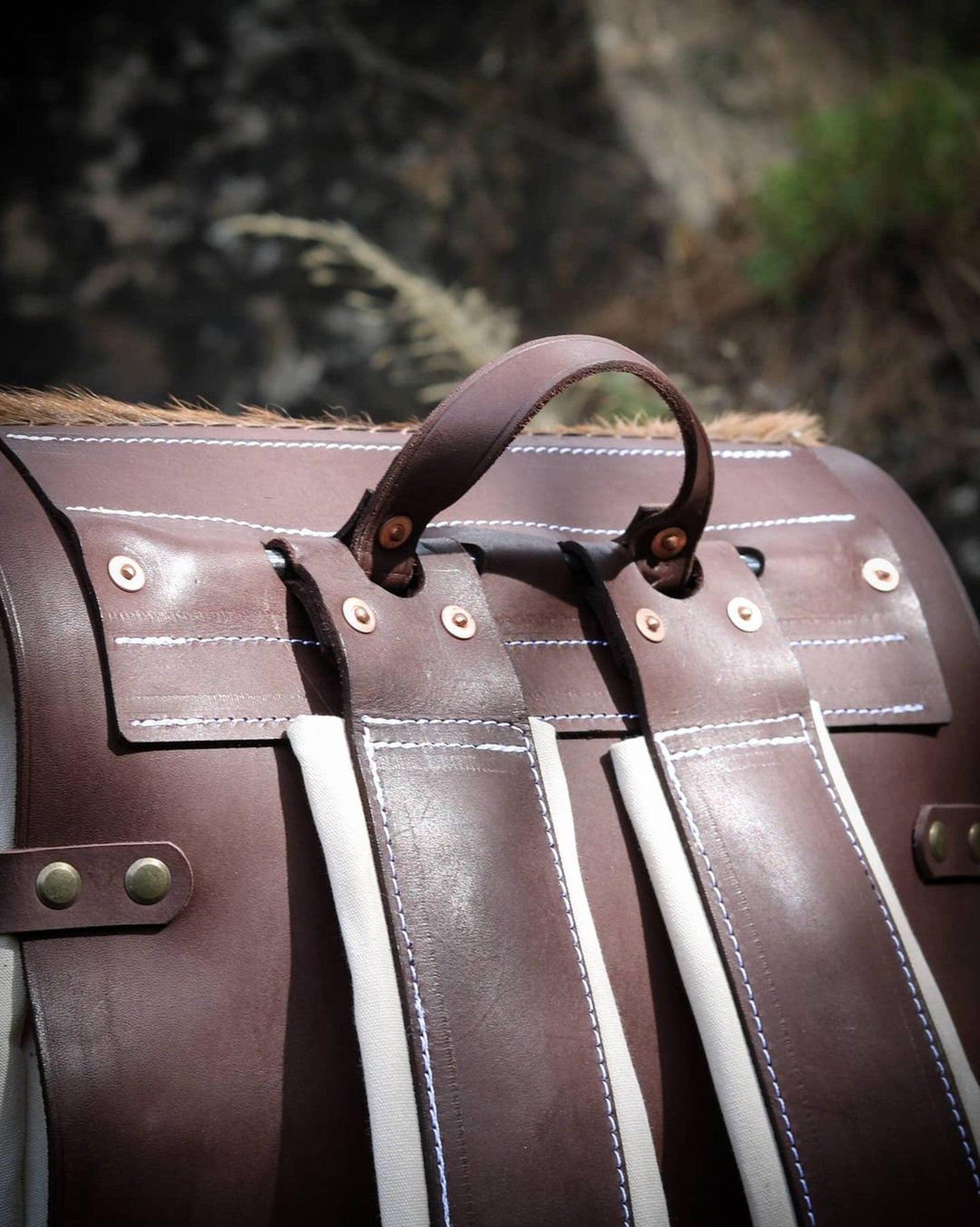 custom leather backpack purse in texas Custom Leather-Canvas Backpack with Fur Flap, You can Redesign-Customize the item