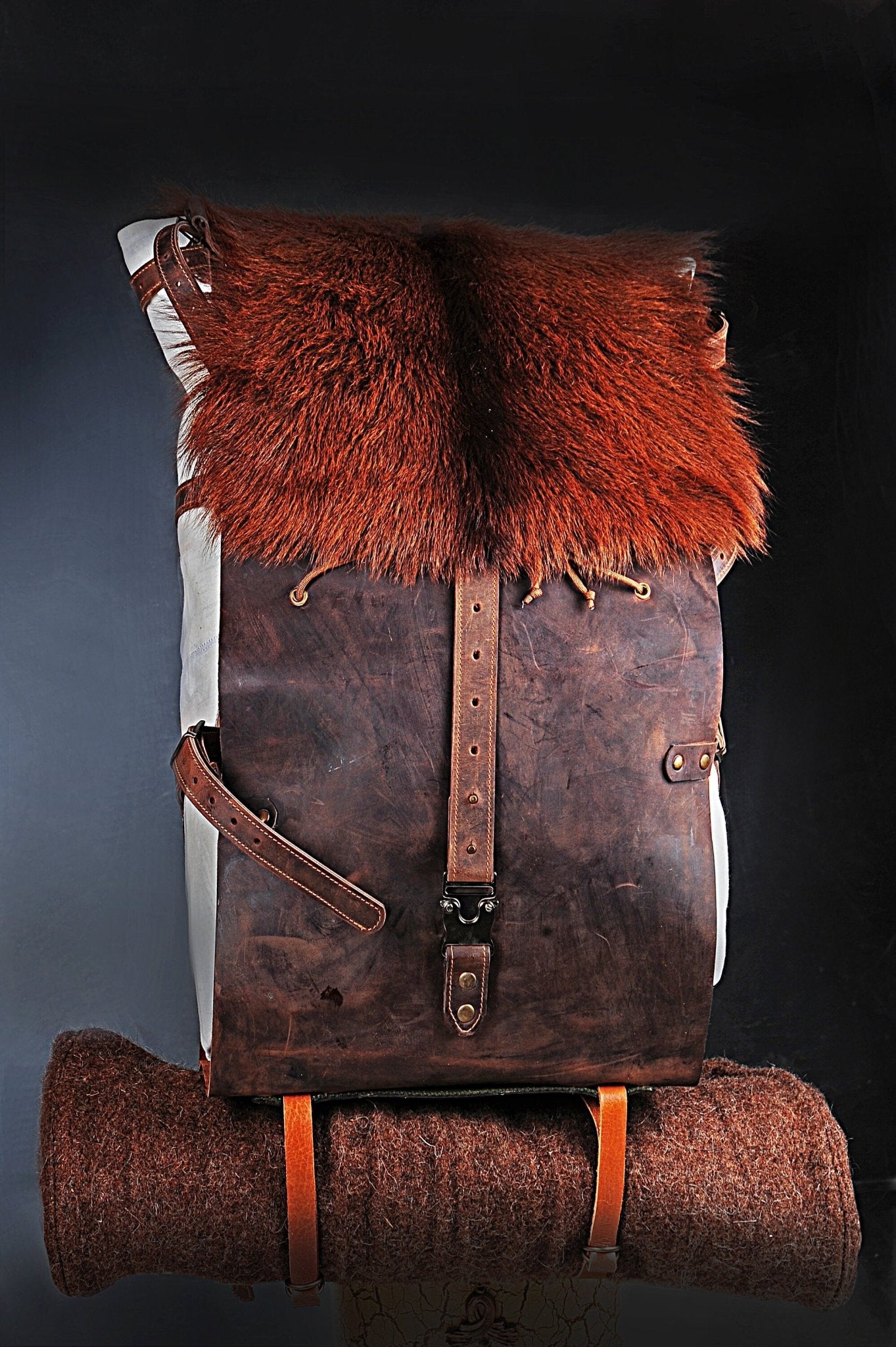 Model Name : Alexandria Template | Custom Leather-Canvas Backpack with Fur Flap, You can Redesign-Customize the item | 30 Liter to 80 Liter Options bushcraft - camping - hiking backpack 99percenthandmade   