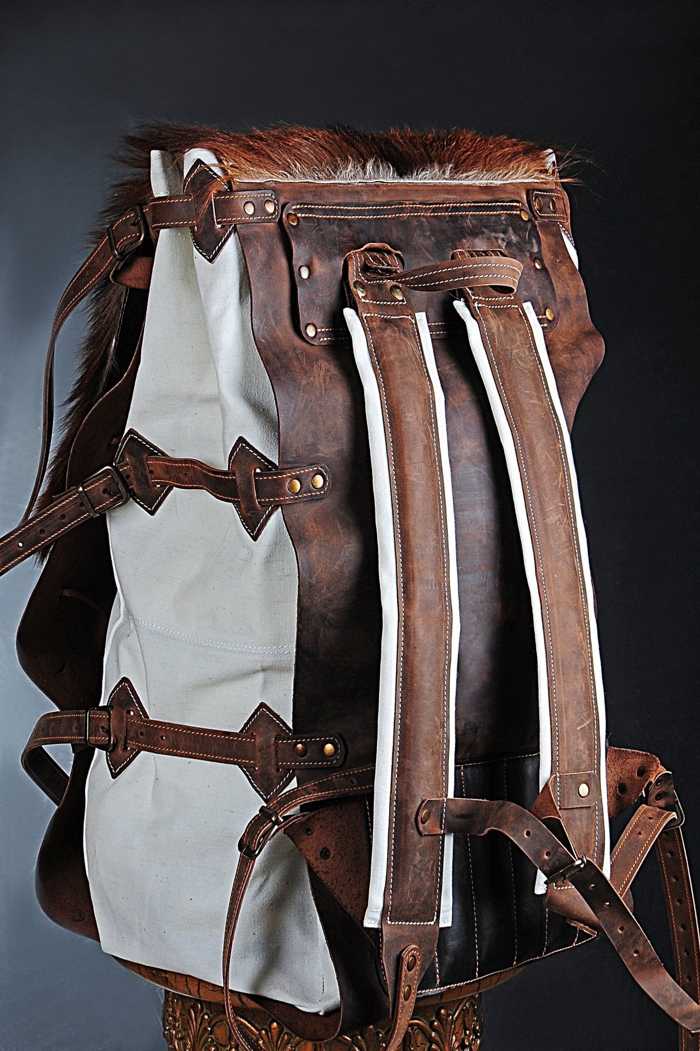 custom leather backpack new mexico Custom Leather-Canvas Backpack with Fur Flap, You can Redesign-Customize the item