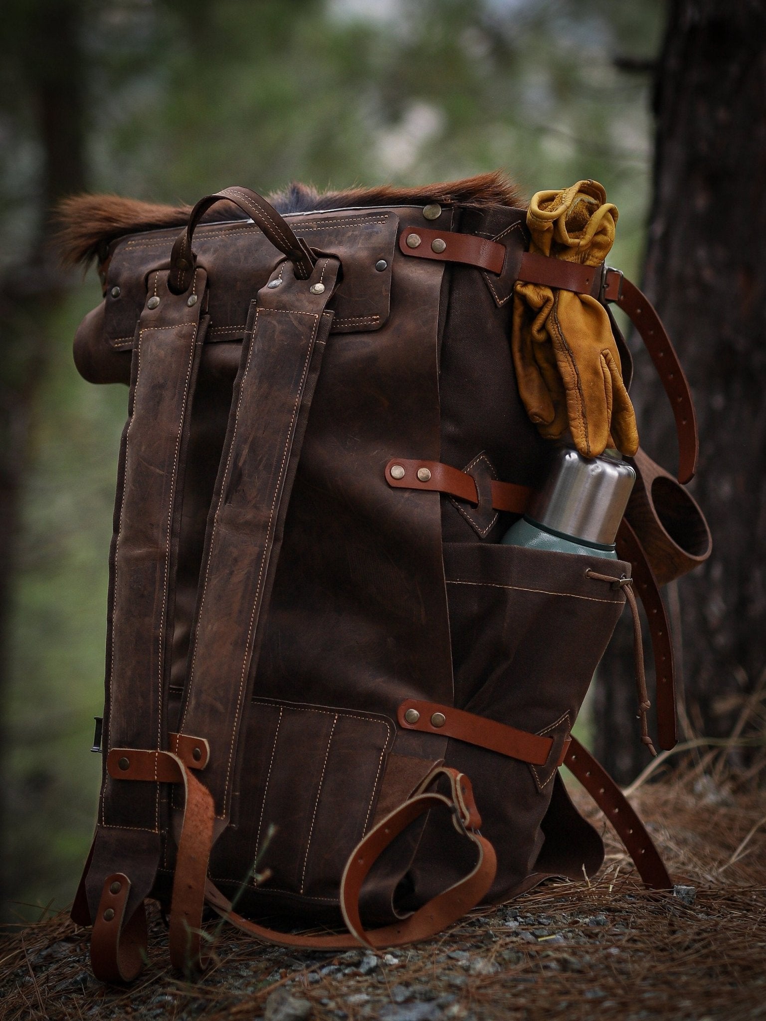 Model Name : Alexandria Template | Custom Leather-Canvas Backpack with Fur Flap, You can Redesign-Customize the item | 30 Liter to 80 Liter Options bushcraft - camping - hiking backpack 99percenthandmade   