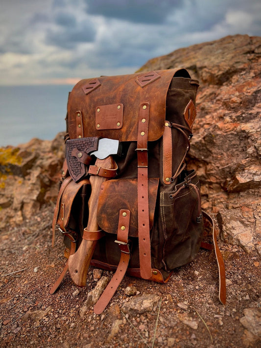 updated Custom order for Ryan | Brown 50 leather giza backpack | Bushcraft  | Camping  | Hiking | Rucksack | Backpack | Outdoor Backpack | Personalization bushcraft - camping - hiking backpack 99percenthandmade   