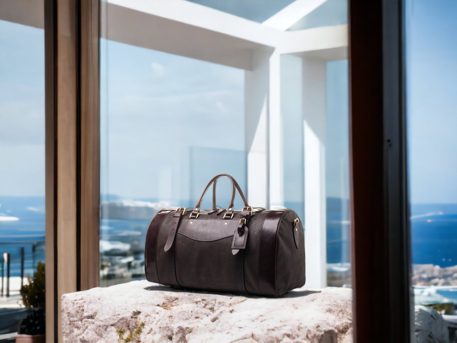 Dark Brown - Light Brown, Leather, Duffle Bag