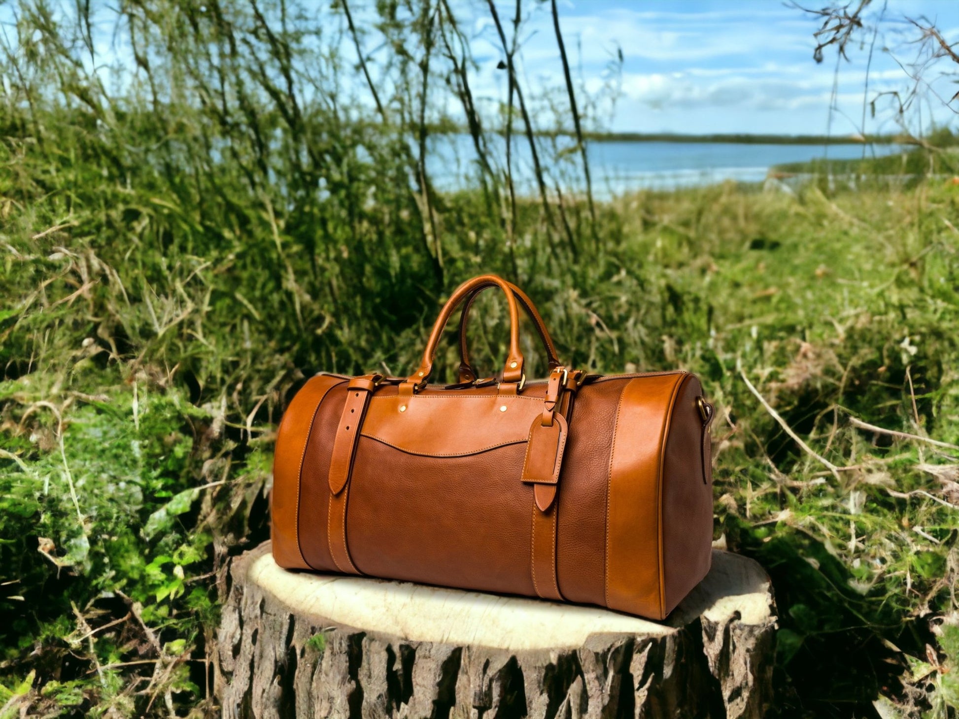 Dark Brown - Light Brown, Leather, Duffle Bag