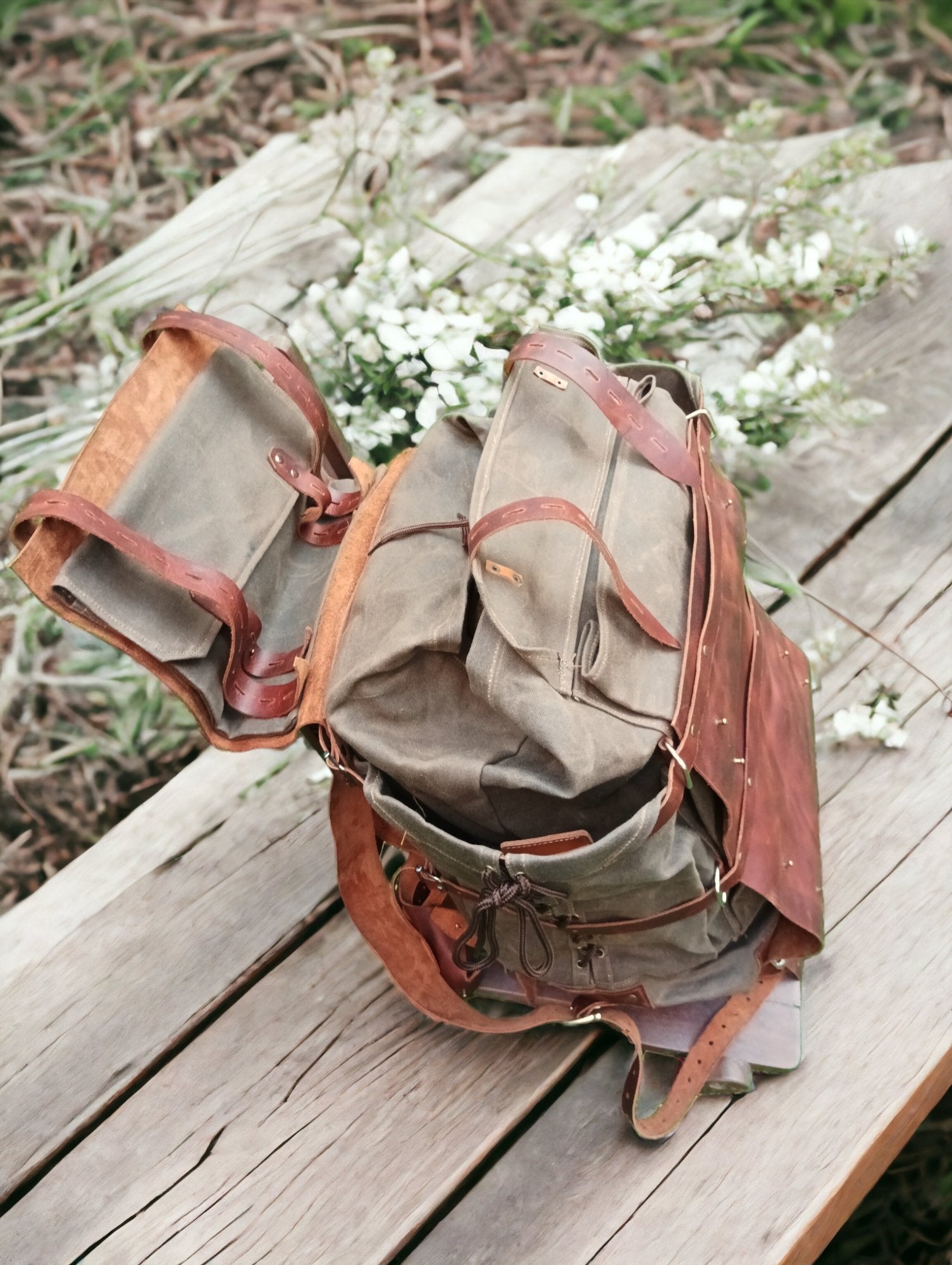 Daypack | Handmade | Leather Canvas Backpack | Brown - Beige colour options | Bushcraft Backpack | Camping Backpack | Hiking Backpack | Travel Backpack bushcraft - camping - hiking backpack 99percenthandmade   
