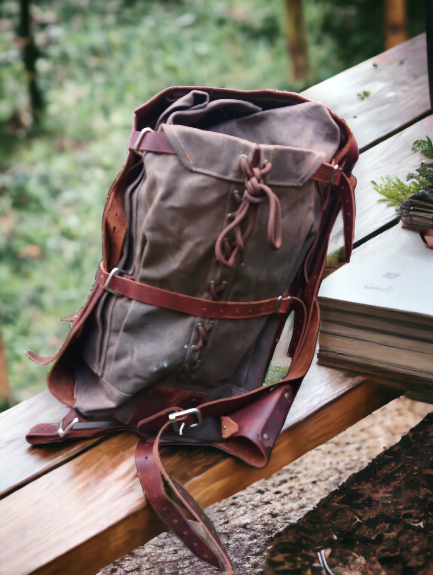 Daypack | Handmade | Leather Canvas Backpack | Brown - Beige colour options | Bushcraft Backpack | Camping Backpack | Hiking Backpack | Travel Backpack bushcraft - camping - hiking backpack 99percenthandmade   