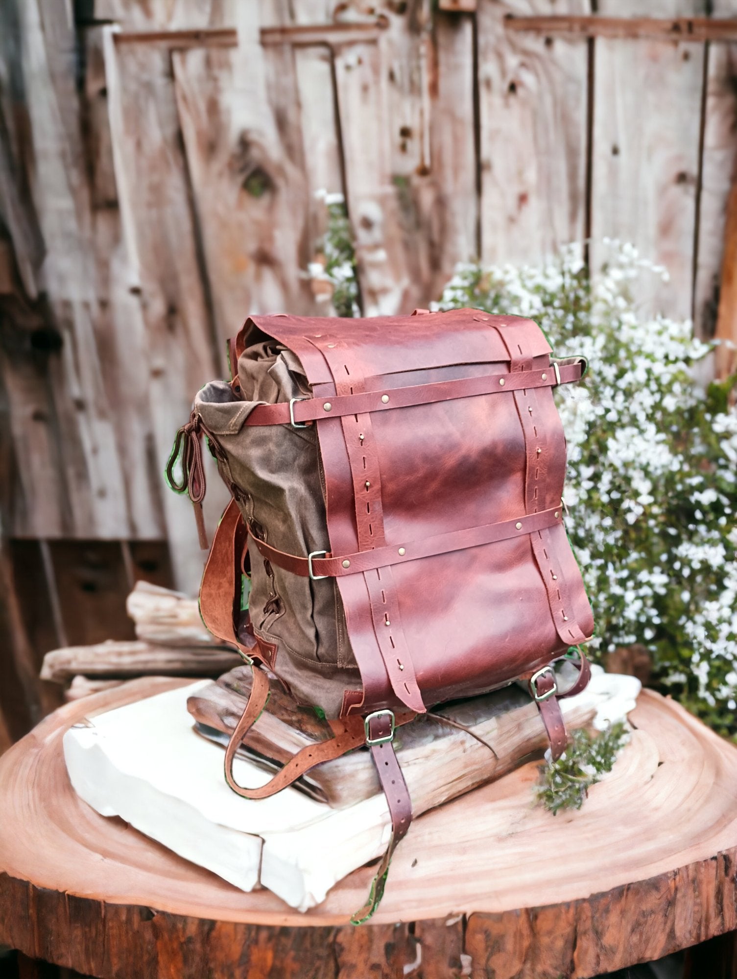Daypack | Handmade | Leather Canvas Backpack | Brown - Beige colour options | Bushcraft Backpack | Camping Backpack | Hiking Backpack | Travel Backpack bushcraft - camping - hiking backpack 99percenthandmade   