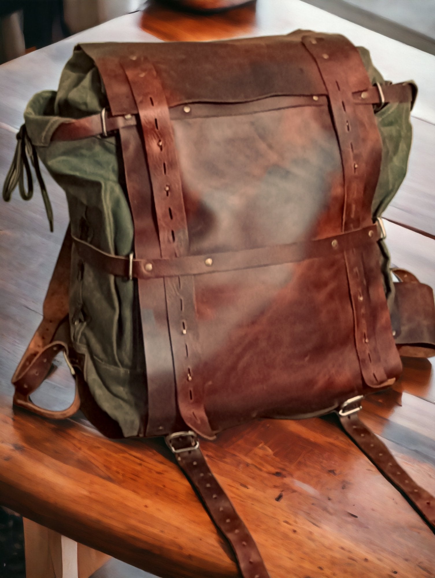 Daypack | Handmade | Leather Canvas Backpack | Brown - Beige colour options | Bushcraft Backpack | Camping Backpack | Hiking Backpack | Travel Backpack bushcraft - camping - hiking backpack 99percenthandmade   