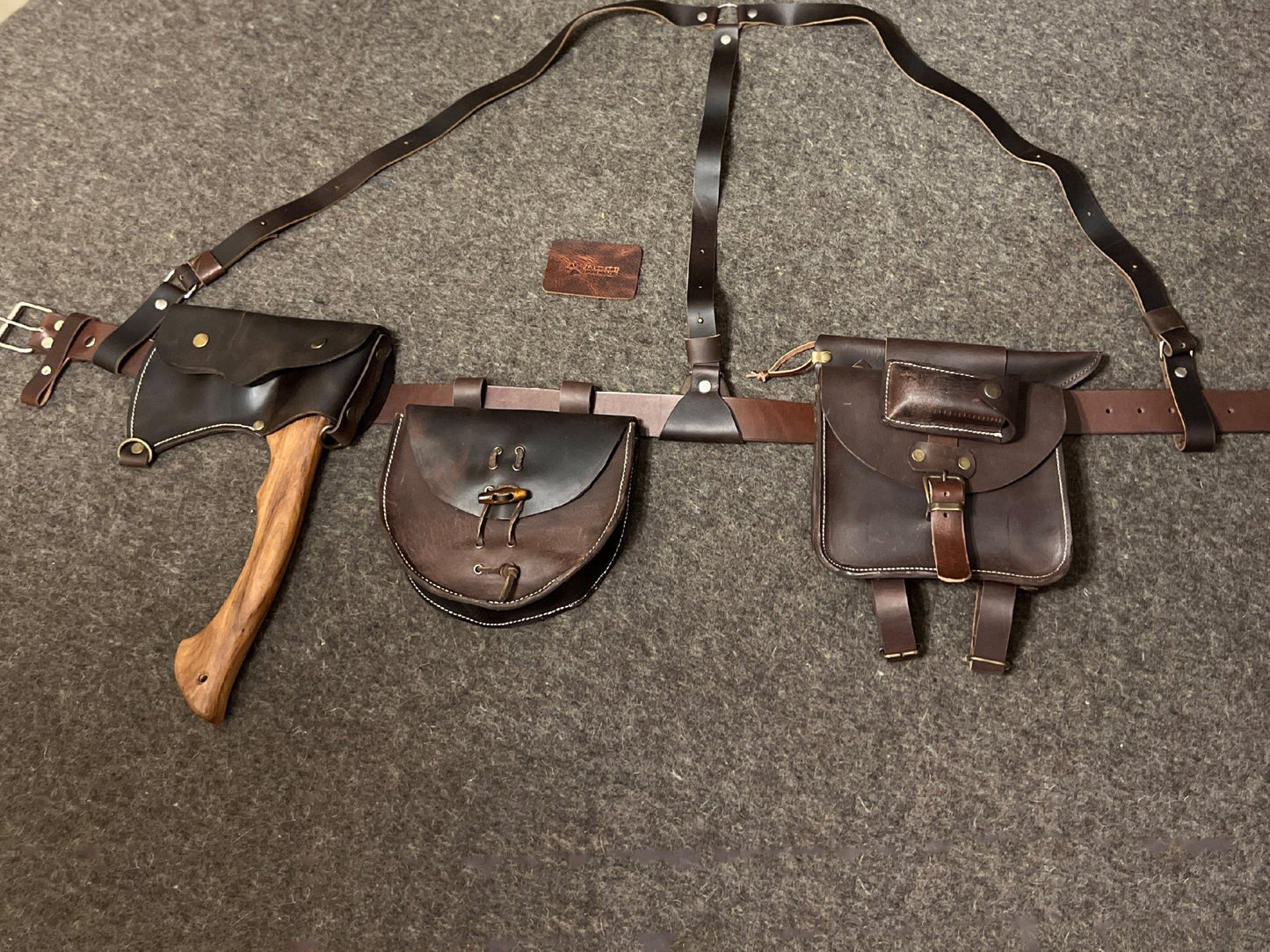 For Stephen - Bushcraft Belt Suspender Kit With Personalization, Load Carrying Bushcraft Belt,  Foraging Bag,  Axe Holder, Belt Bag  99percenthandmade Brown  