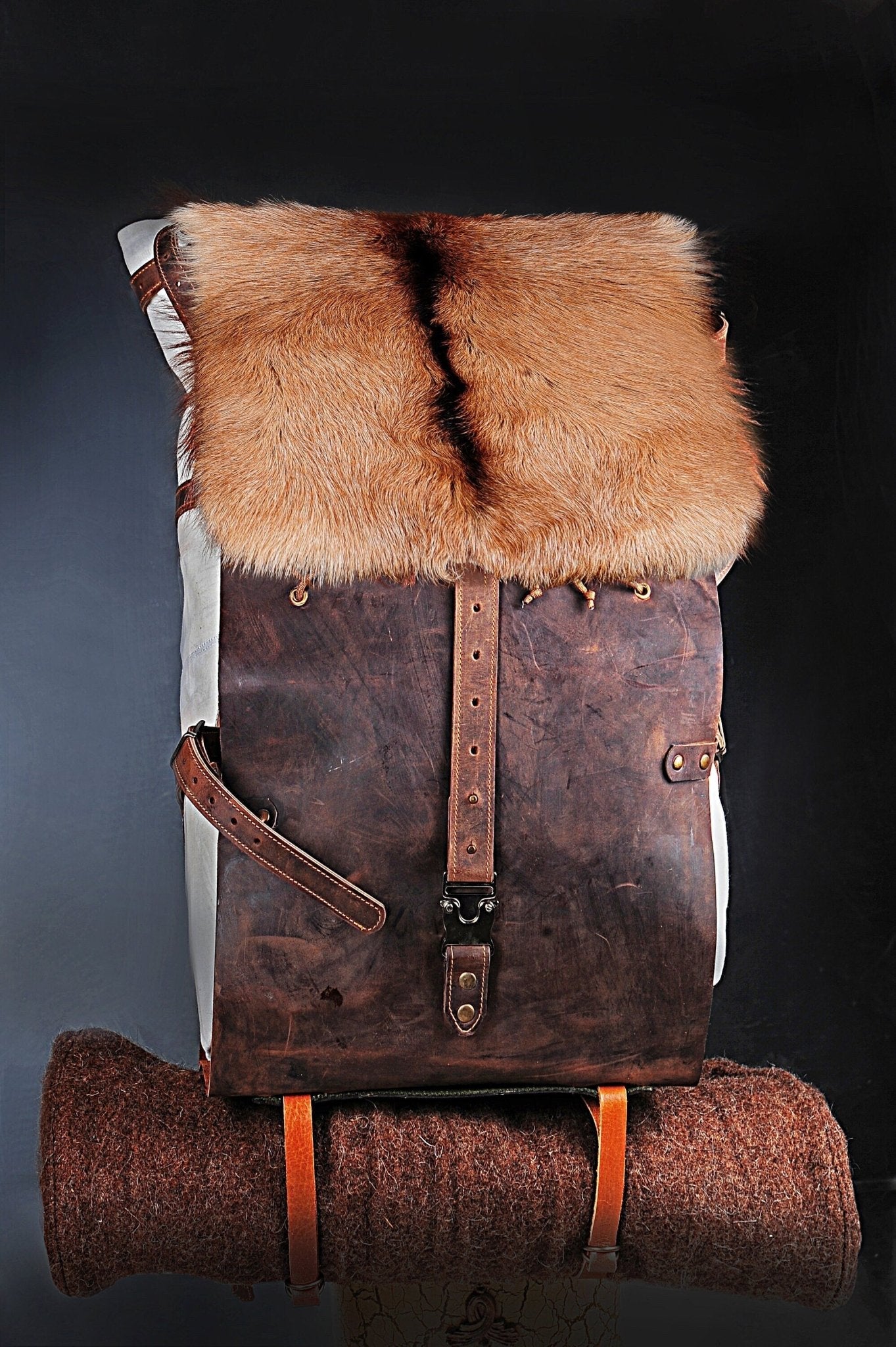 Fur Leather Backpack | Fur | Handmade Waxed Canvas Backpack for Travel, Camping, Bushcraft | 30,40,50 Litres option  99percenthandmade   