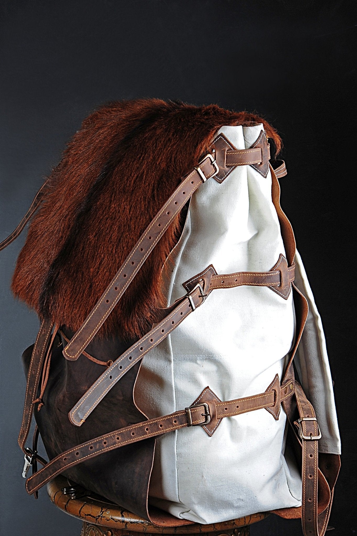 Fur Leather Backpack | Fur | Handmade Waxed Canvas Backpack for Travel, Camping, Bushcraft | 30,40,50 Litres option  99percenthandmade   